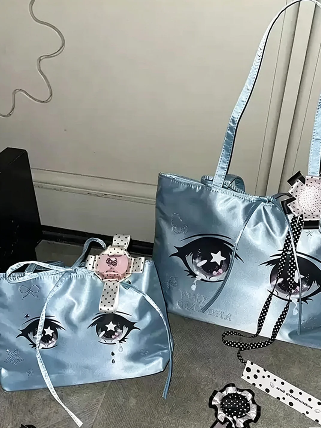 Wolf Grandmother | Anime Eye Rhinestone Satin Tote Bag