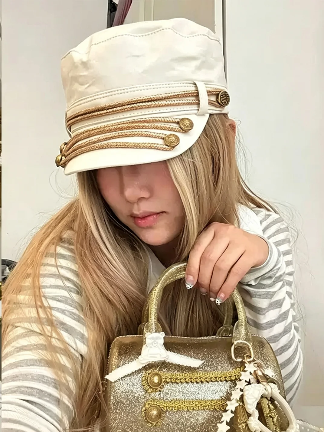 Wolf Grandmother | Vintage Gold Trim Military Cap