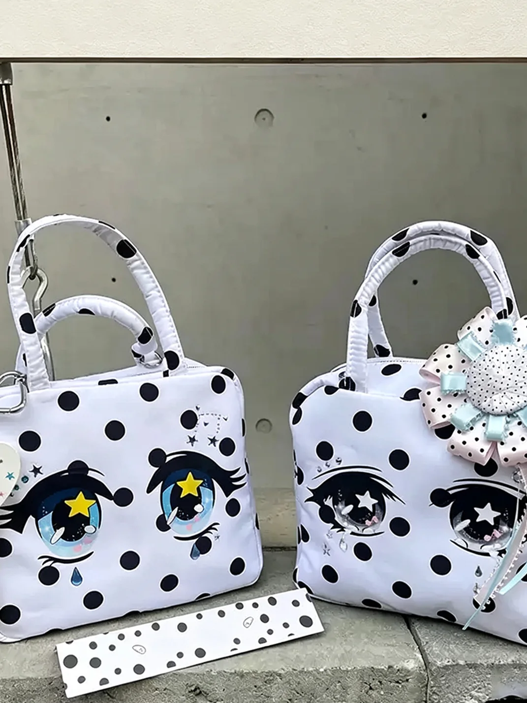 Wolf Grandmother | Cartoon Tear Eye Polka Dot Square Handbag