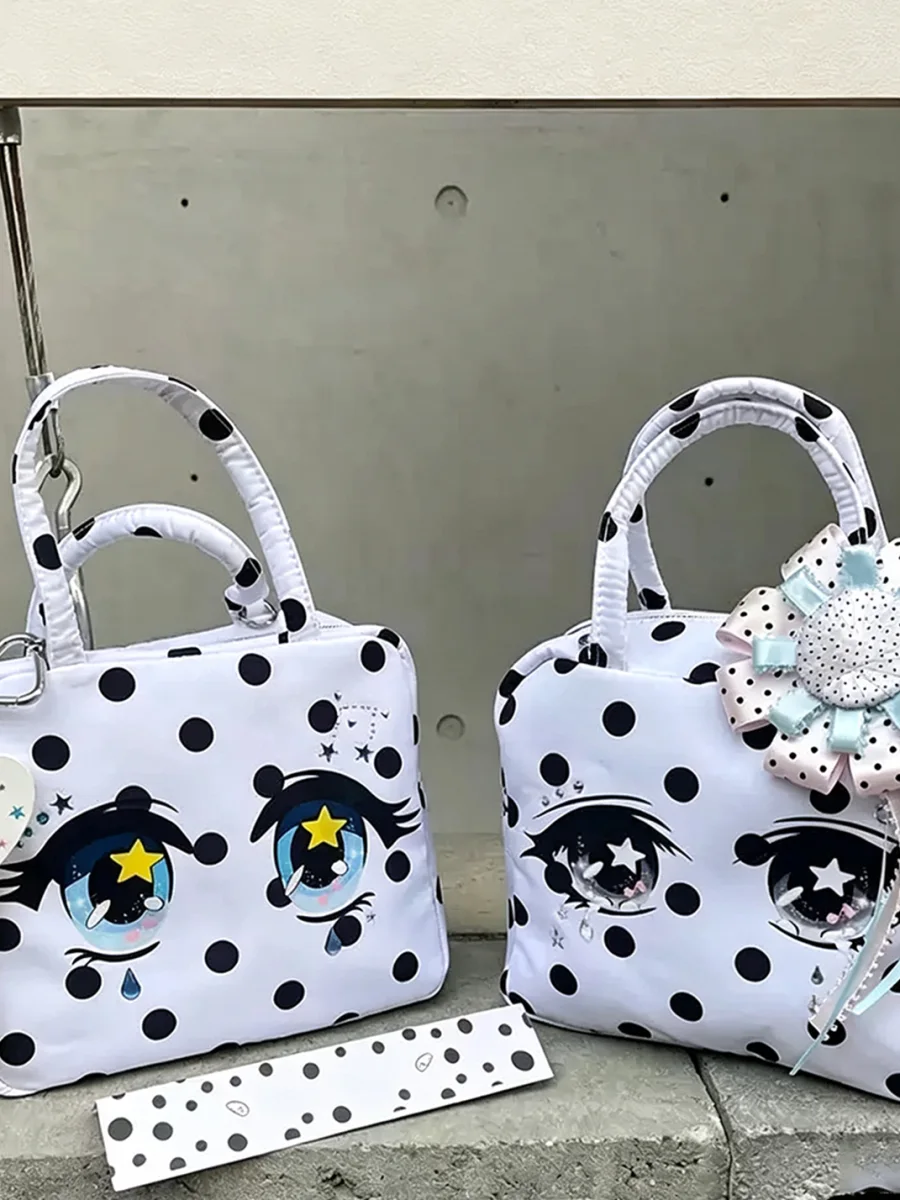 Wolf Grandmother | Cartoon Tear Eye Polka Dot Square Handbag - 4