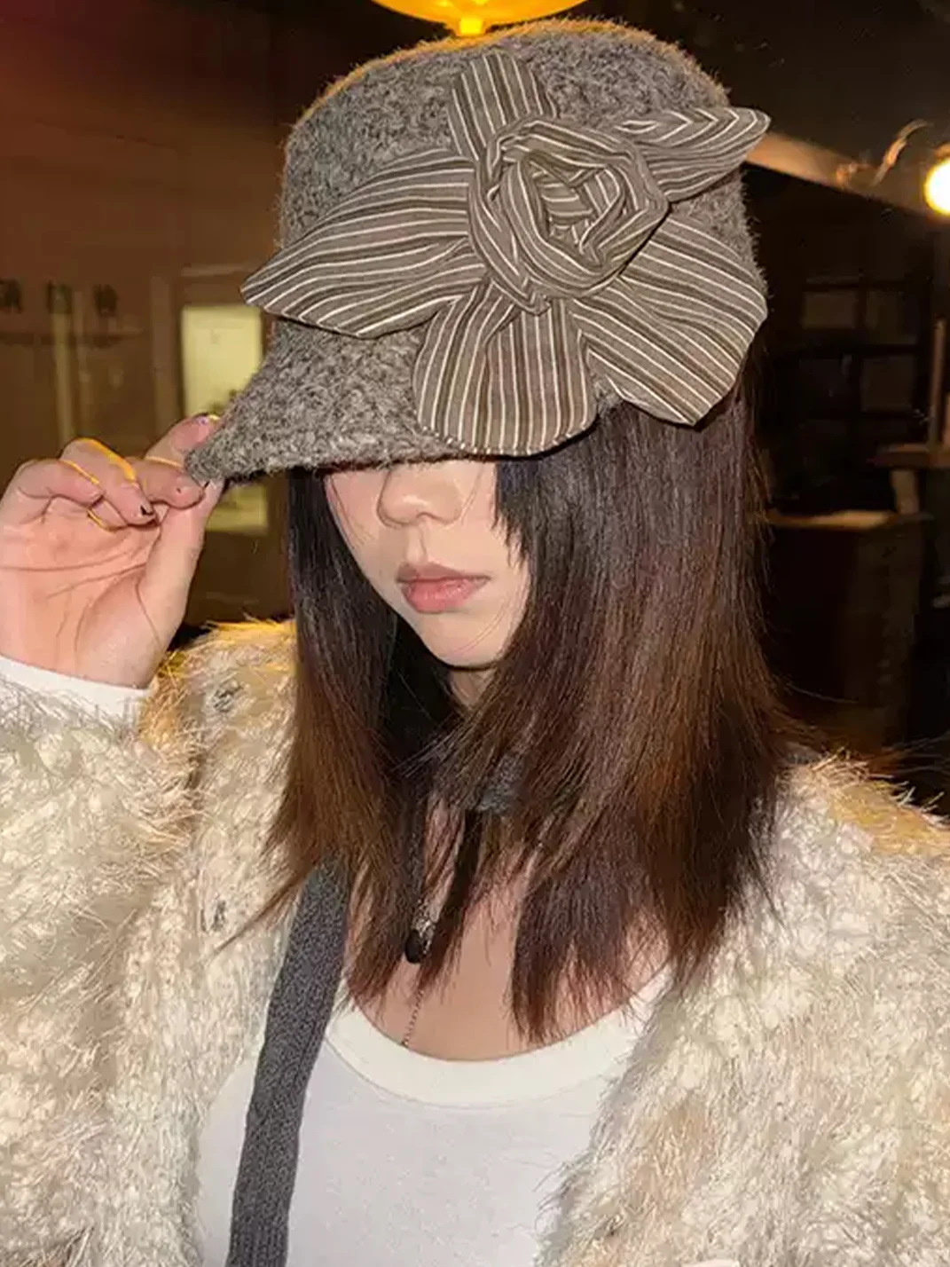 Wolf Grandmother | Striped Flower Wool Riding Hat
