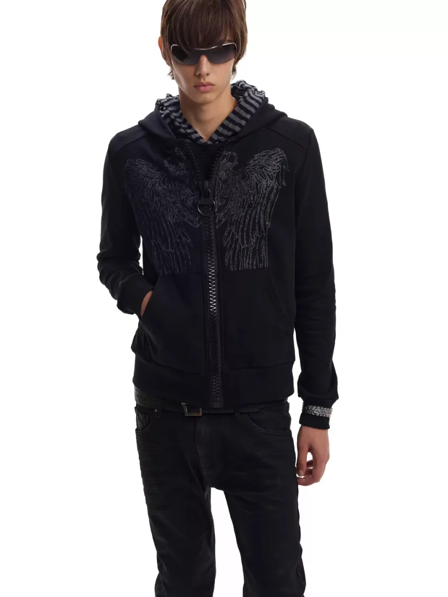 no E mosen | Crown Wing Glitter Print Fitted Zip Hoodie - 2