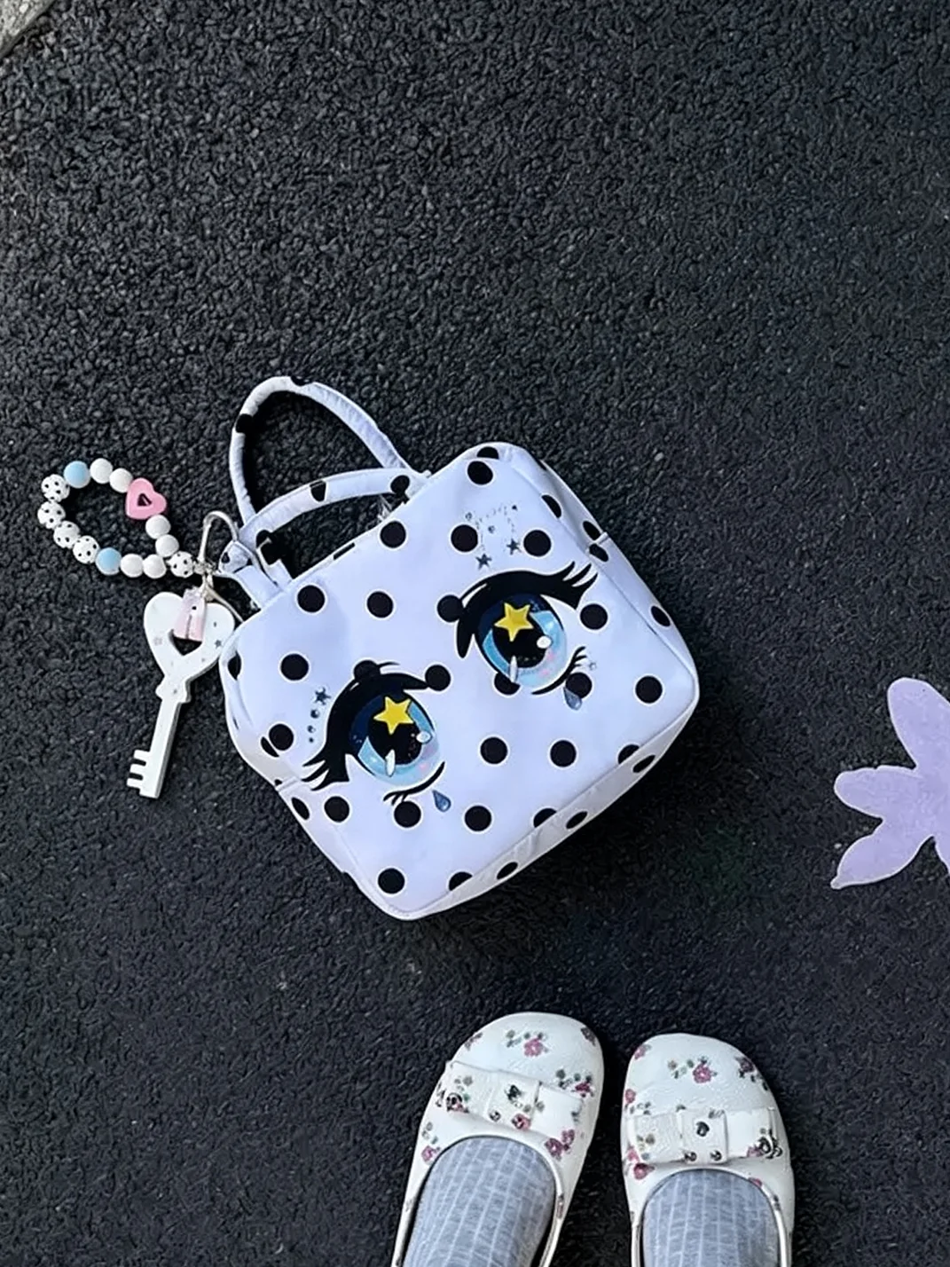Wolf Grandmother | Cartoon Tear Eye Polka Dot Square Handbag