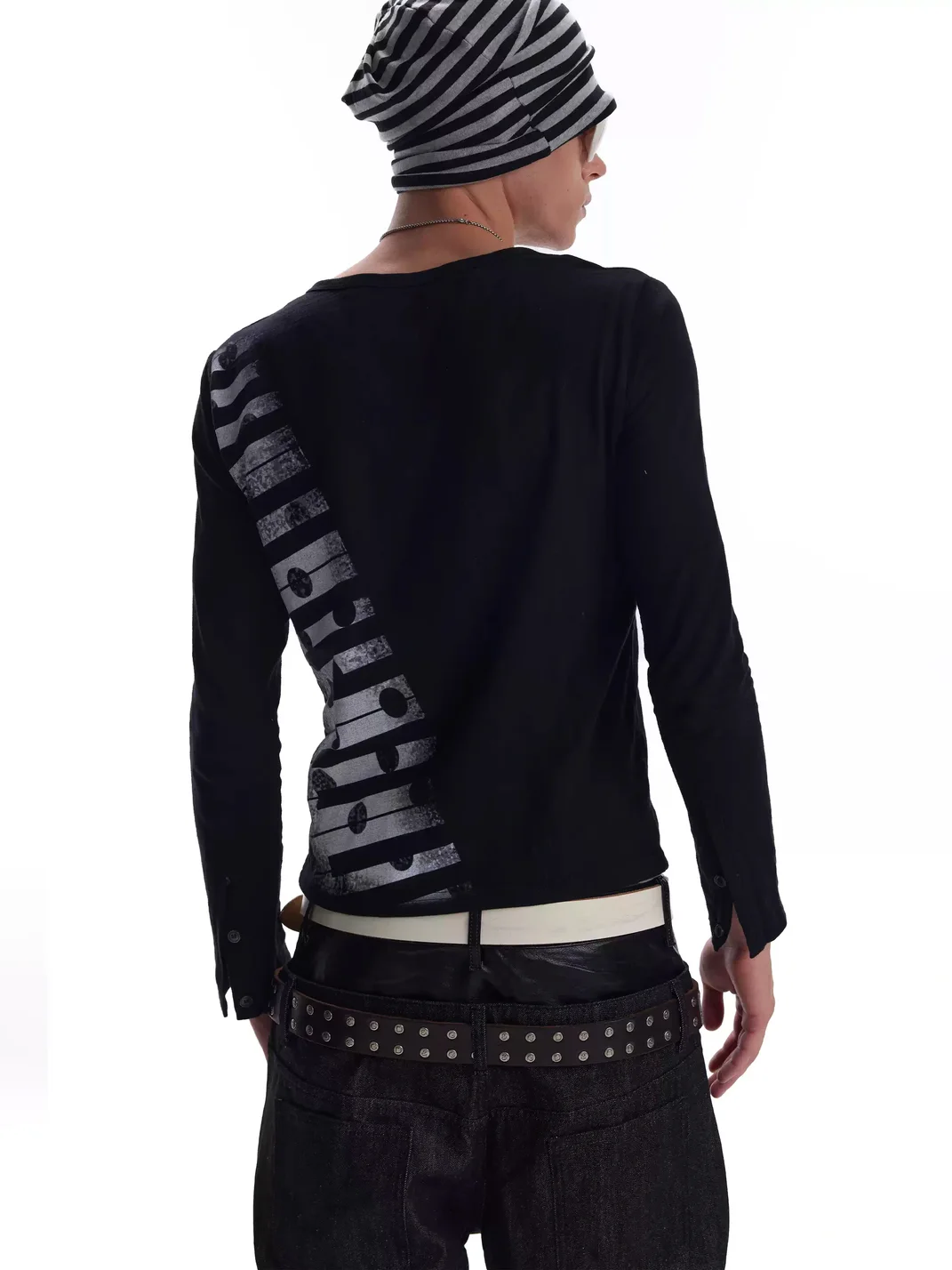 no E mosen | Piano Key Polka Dot Long Sleeve Top