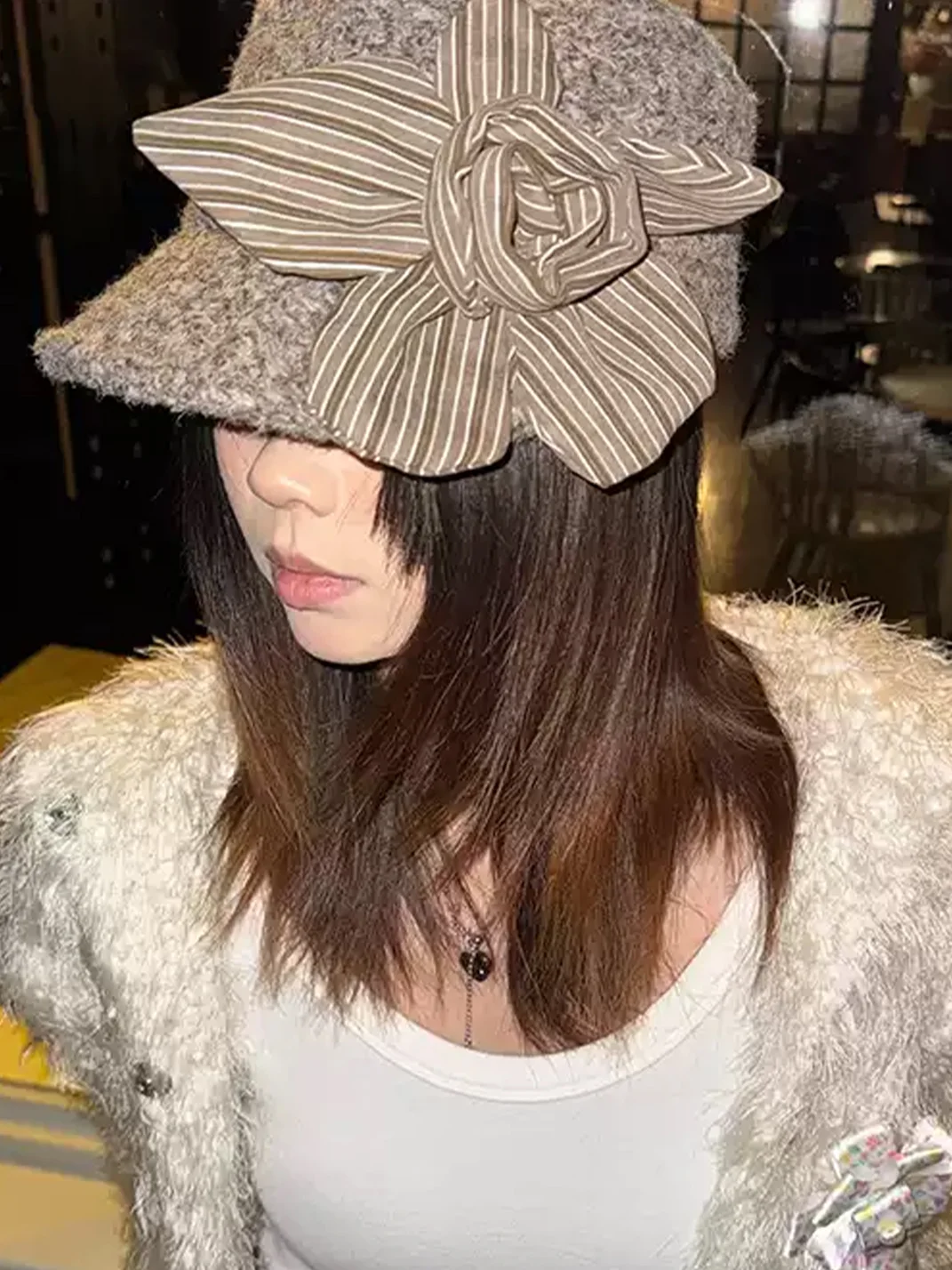 Wolf Grandmother | Striped Flower Wool Riding Hat