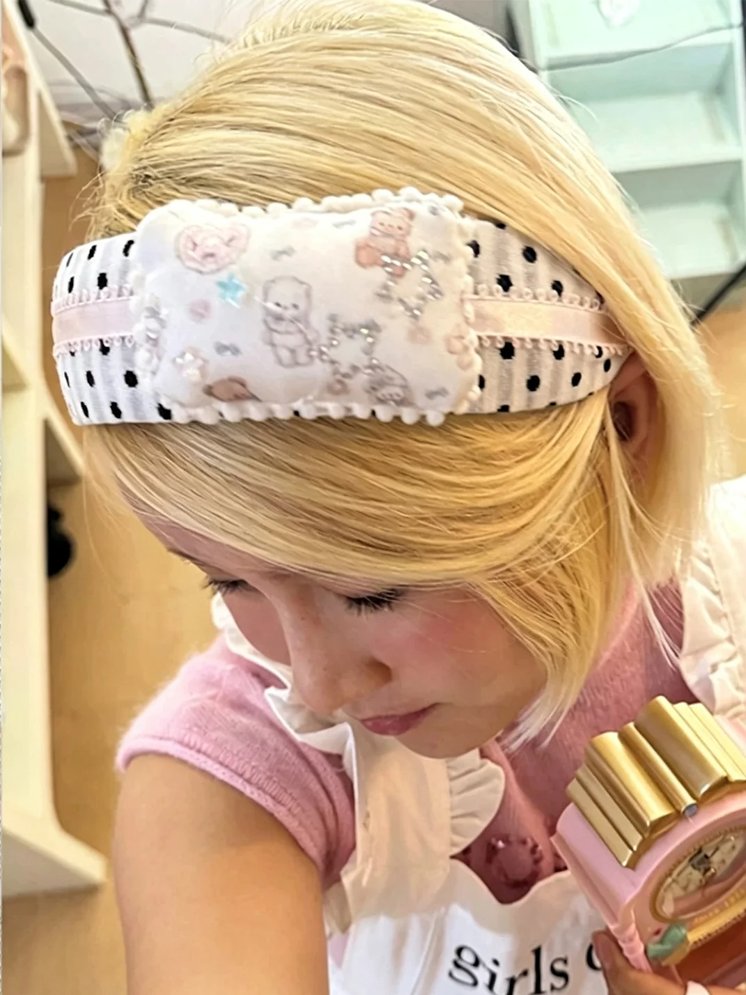 Wolf Grandmother | Polka Dot Bear Pom-Pom Wide Headband