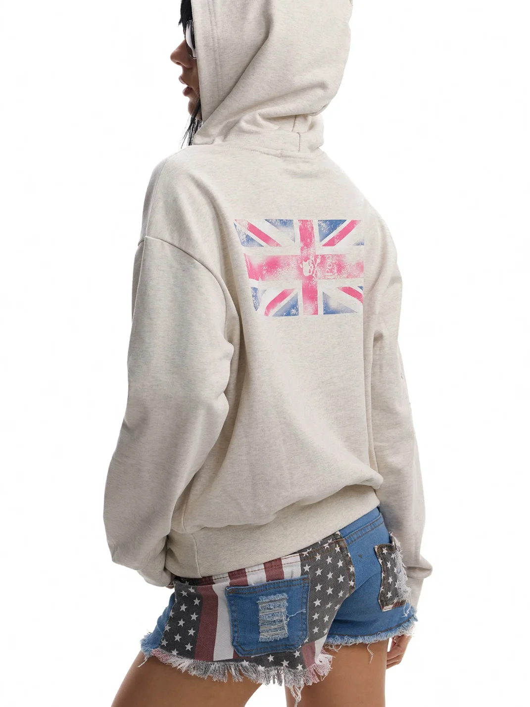 no E mosen | Oversized Color Block Graphic Hoodie