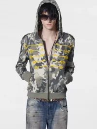no E mosen | Fitted Camouflage Embroidered Zip Hoodie