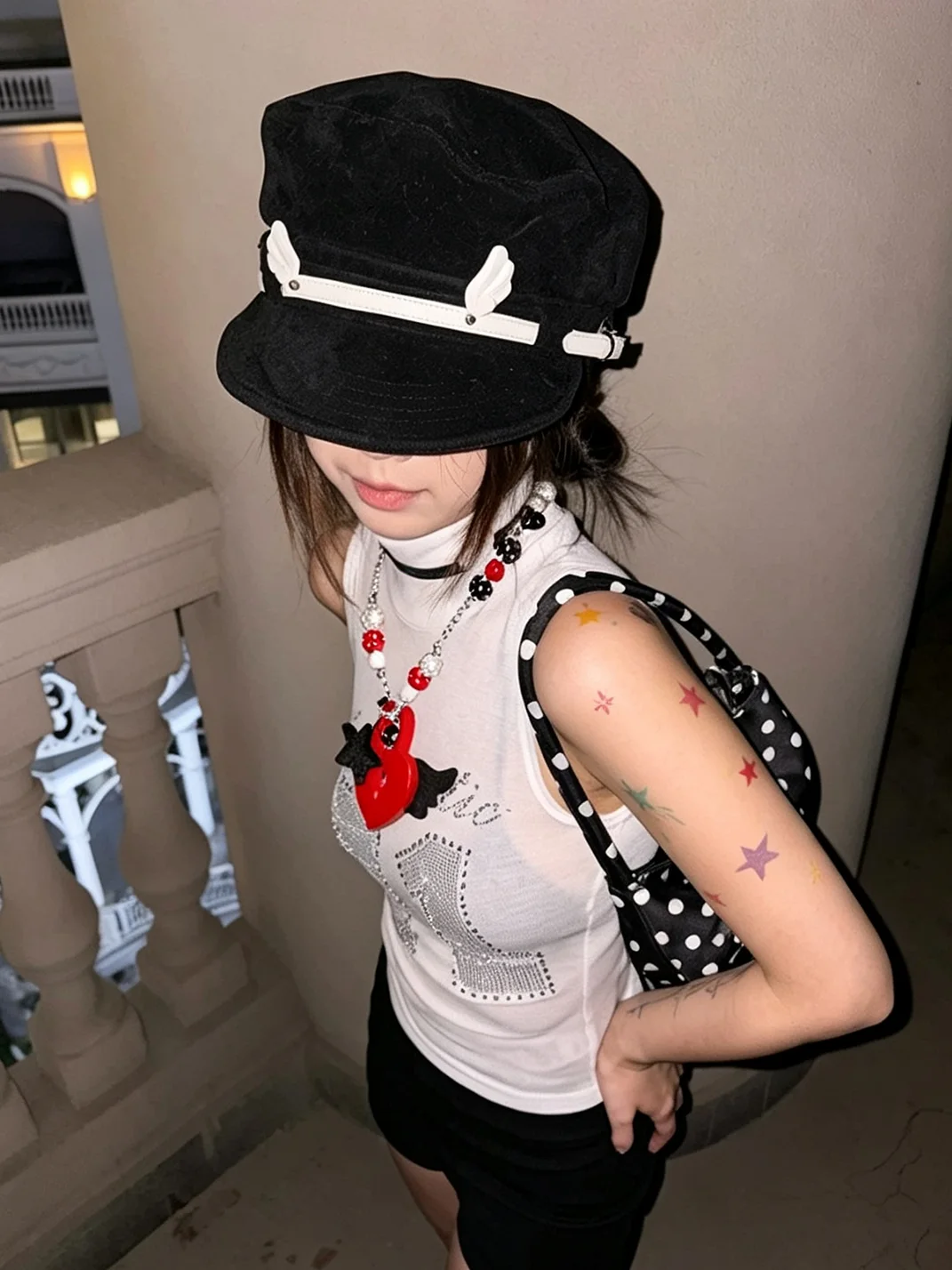 Wolf Grandmother | Wing Detail Polka Dot Newsboy Cap