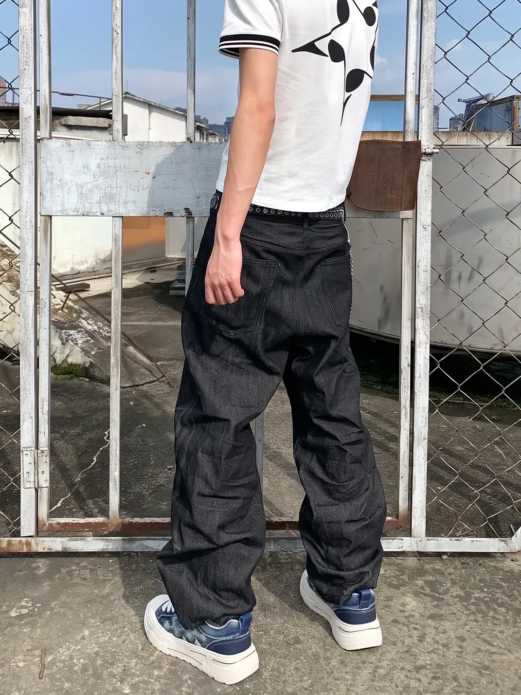 Shootbrand | Distressed Denim Platform Canvas Sneakers