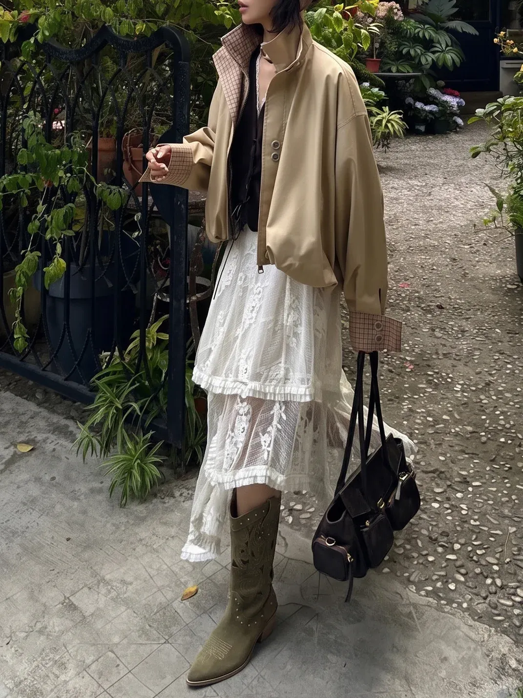 In lucky | Embroidered Cutout Western Tall Boots