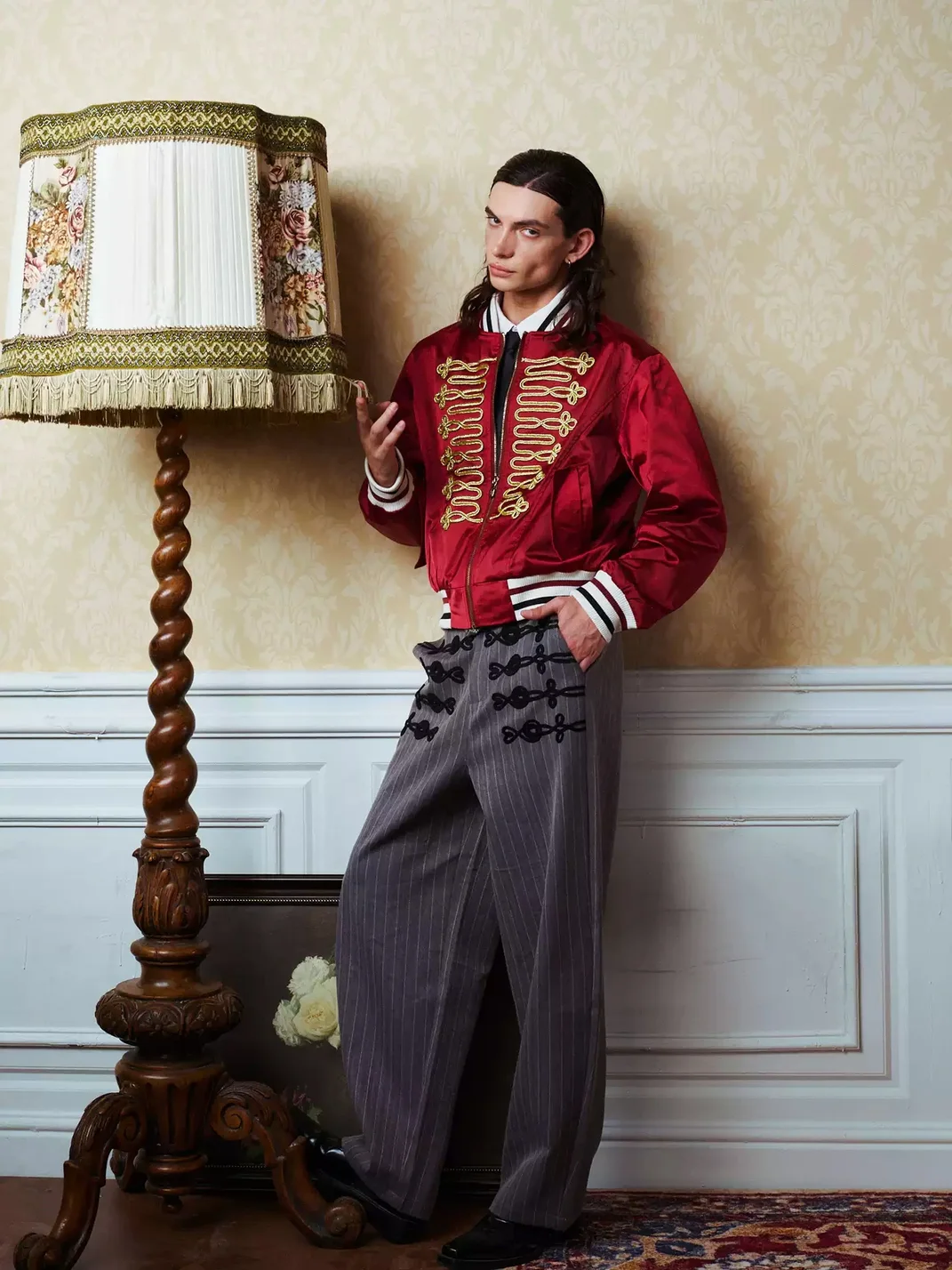 YADcrew | Herringbone Striped Wide Leg Trousers