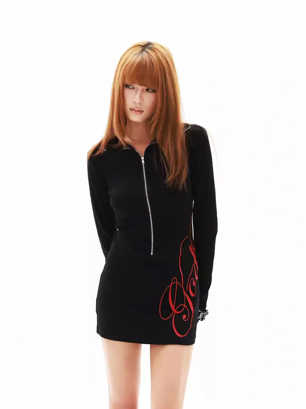 Gods plan | Slim Fit Zip Mock Neck Mini Dress