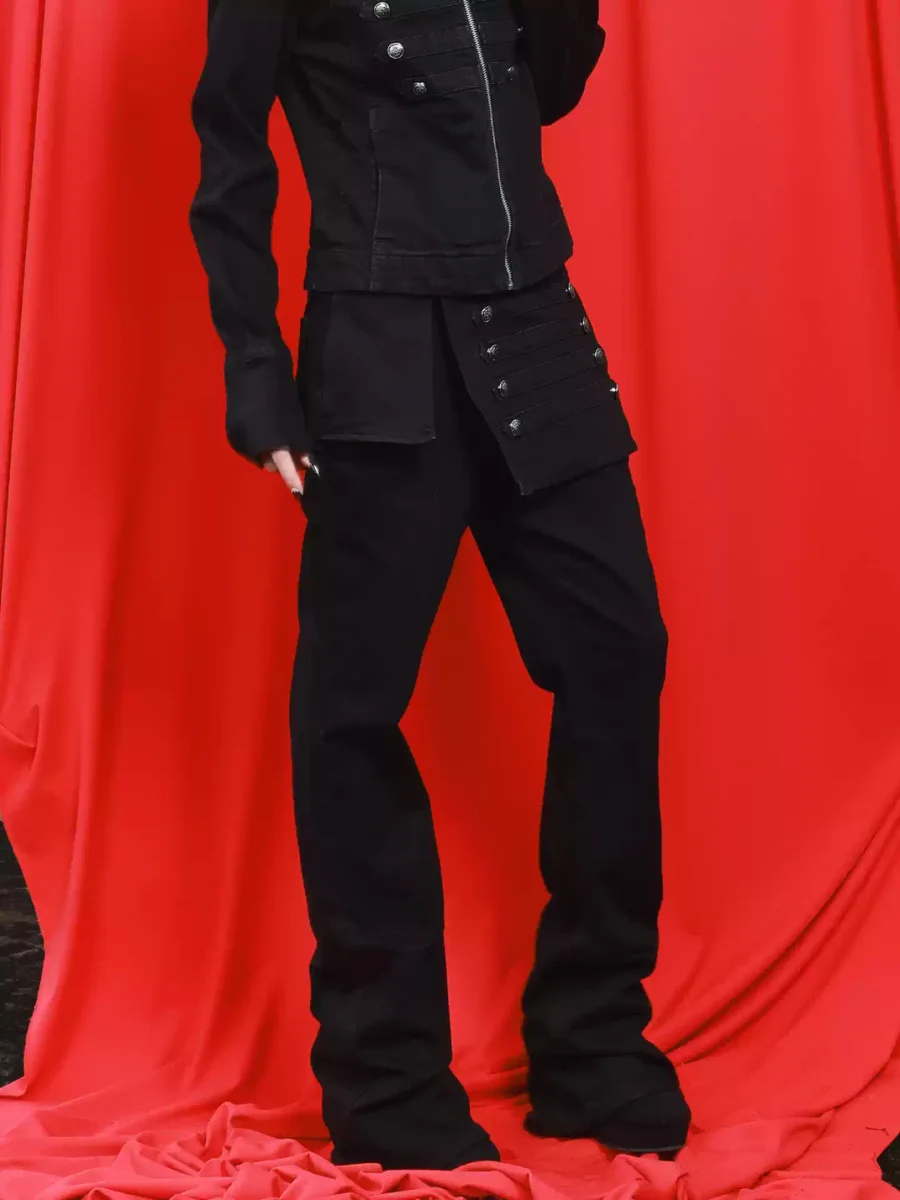 DETW | Black Buttoned Relaxed Micro-Flare Jeans - 3