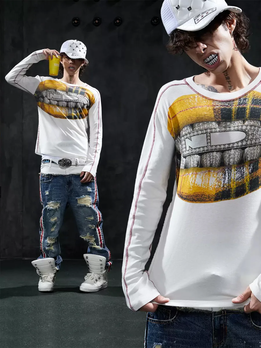 DND4DES | Slim Fit Graphic Wool Blend Long Sleeve T-Shirt - 4