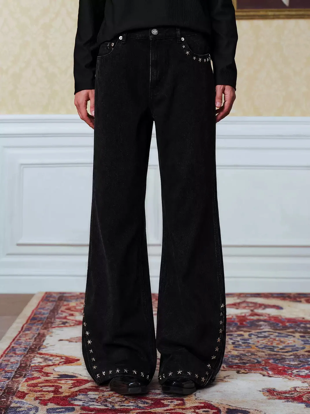 YADcrew | Studded Black Flared Jeans