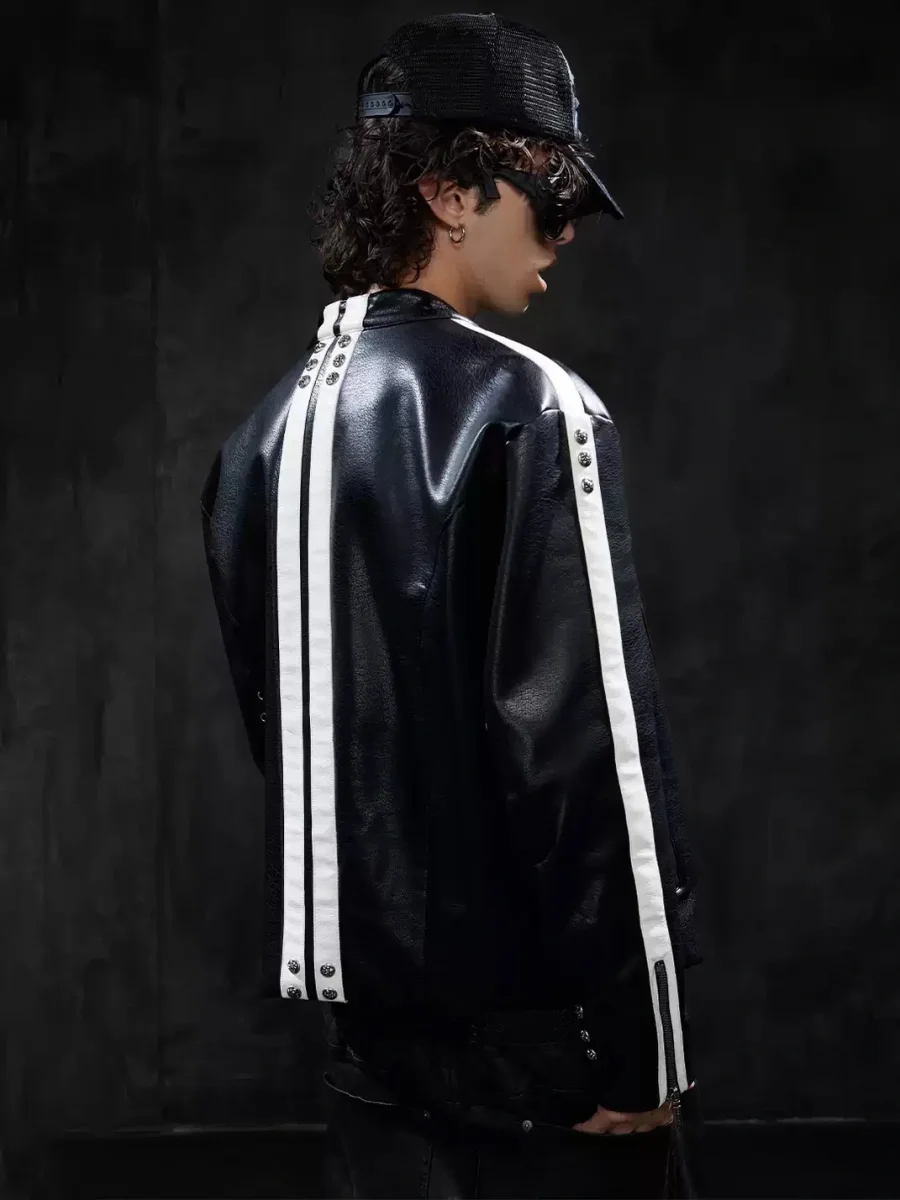 DND4DES | Loose Contrast Stripe Racing Biker Jacket - 4