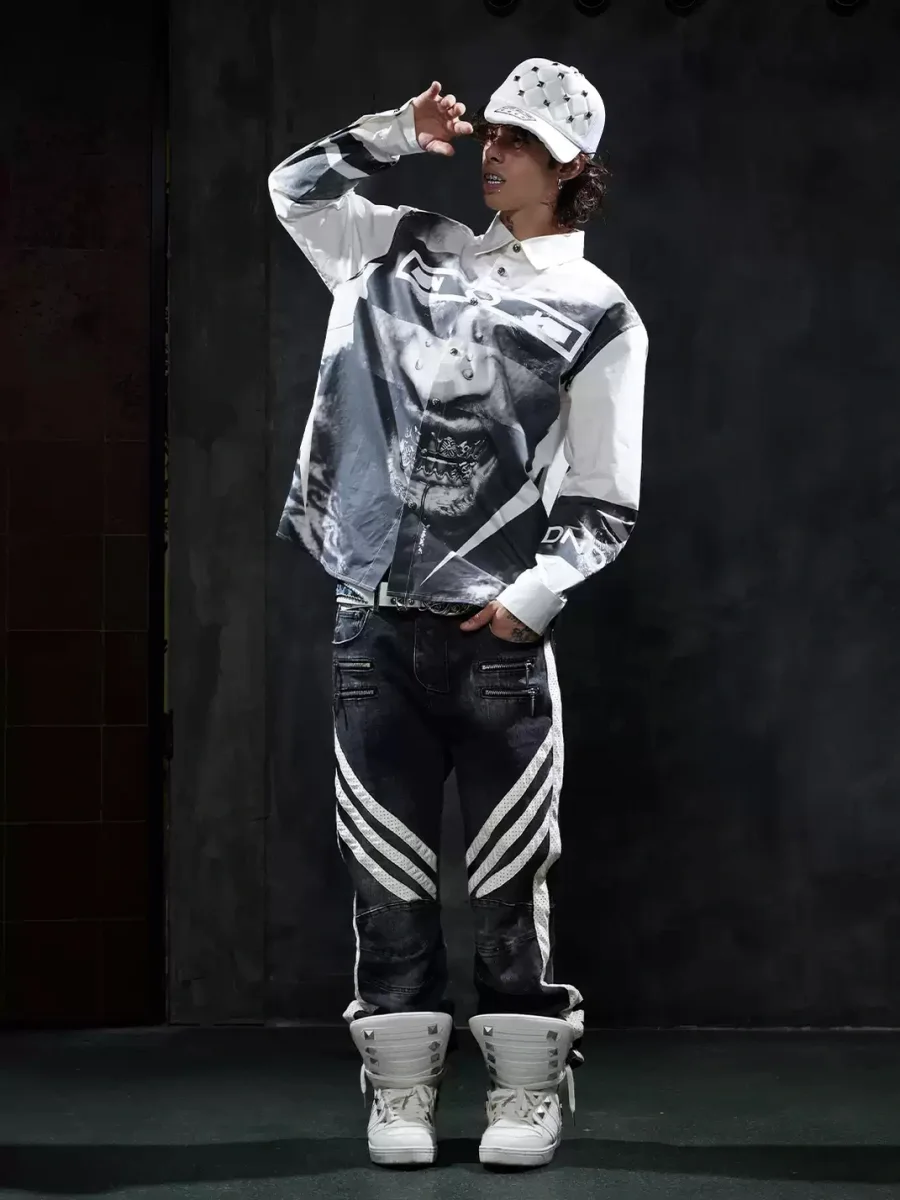 DND4DES | Oversized Portrait Print Long Sleeve Shirt - 3