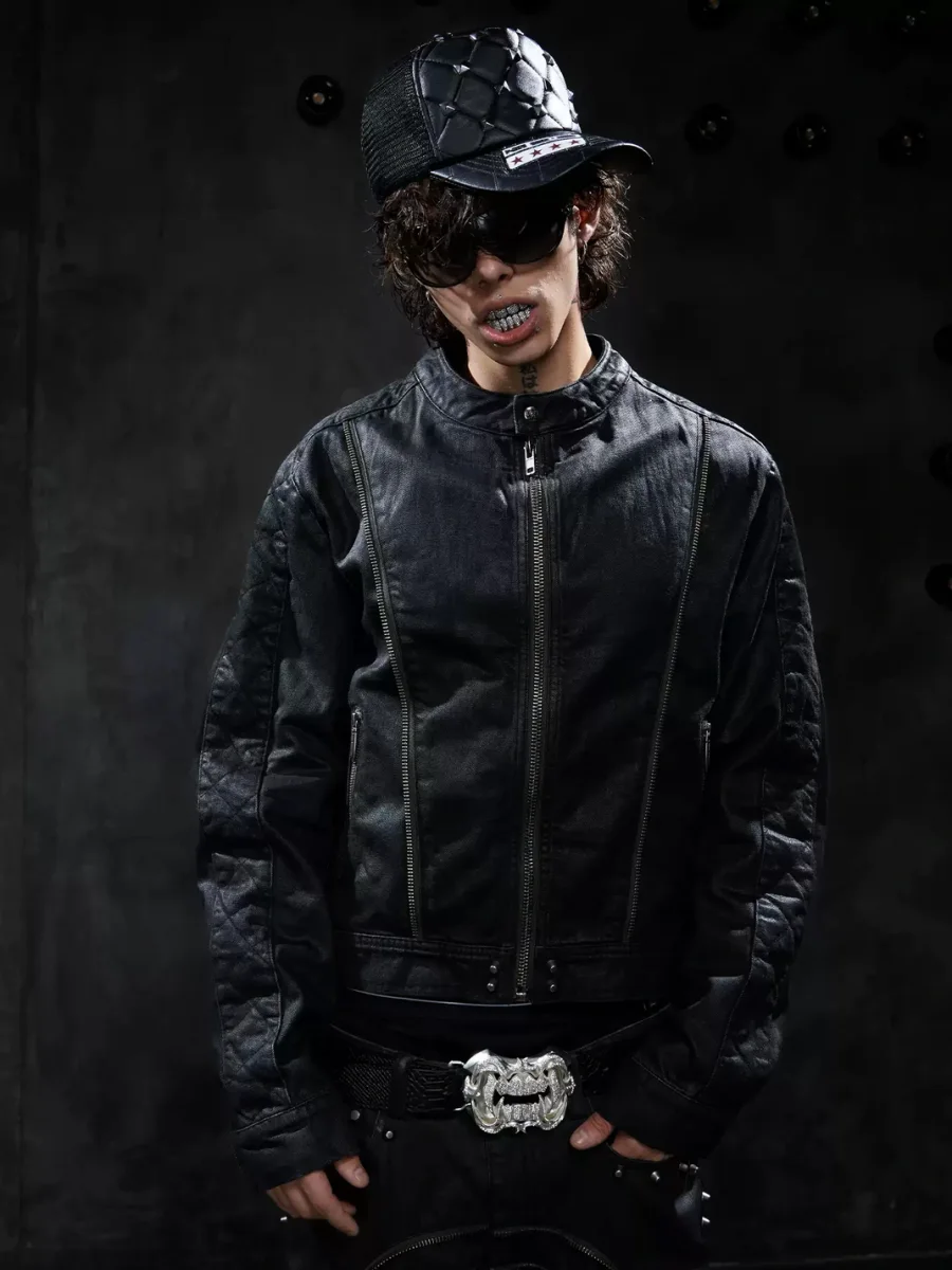 DND4DES | Cropped Waxed Denim Zip Jacket - 2