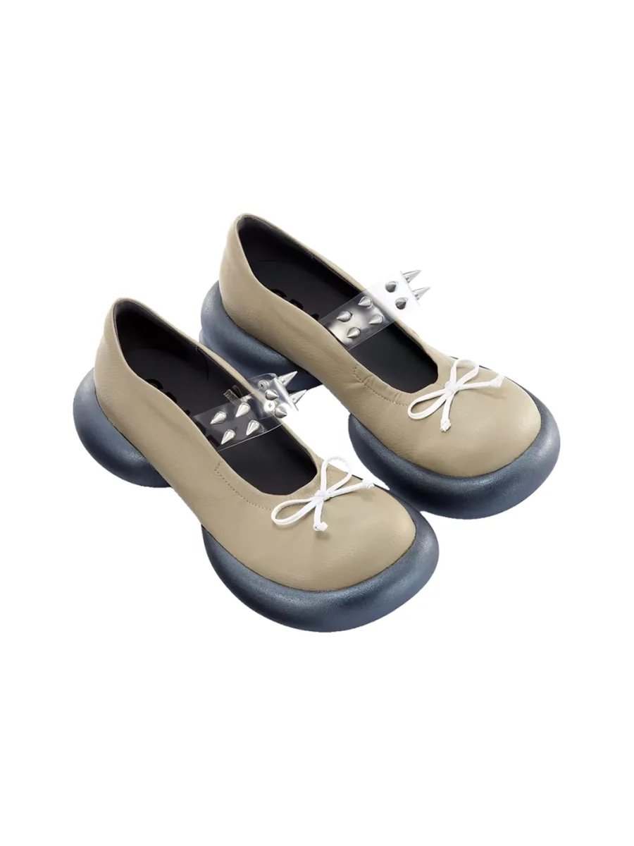 Grape online | Studded Bow Platform Mary Jane Shoes - 3