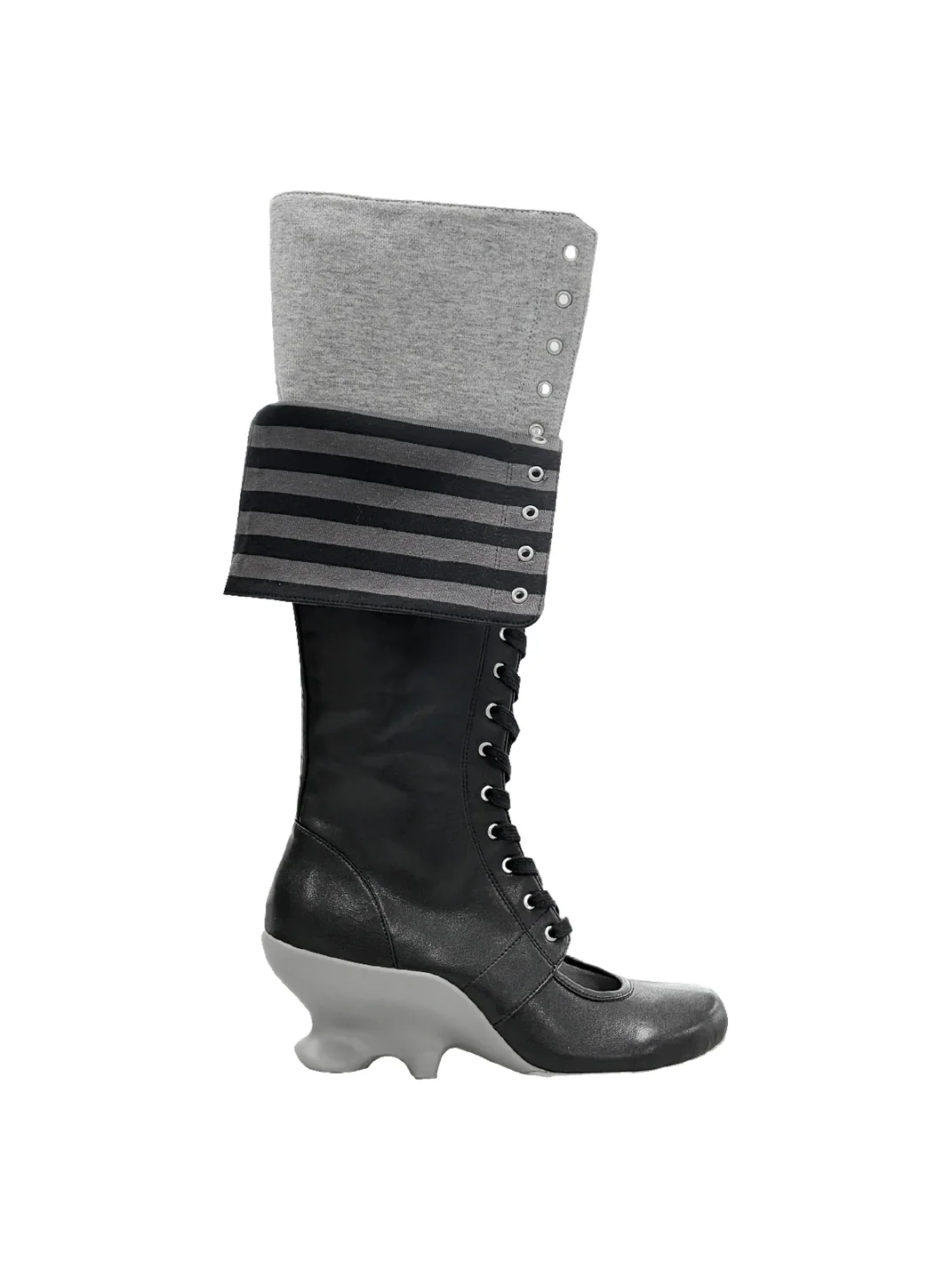 Grape online | Double-Layer Lace-Up Patchwork Fold-Over Boots