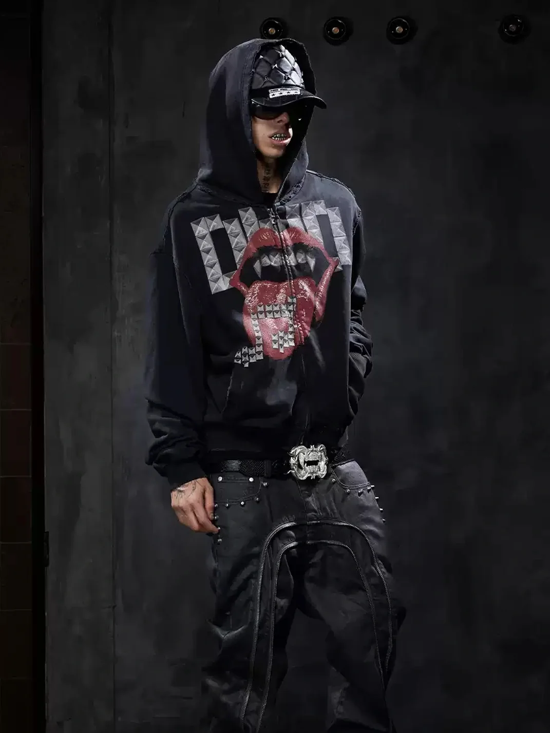 DND4DES | Oversized Studded Graphic Zip-Up Hoodie