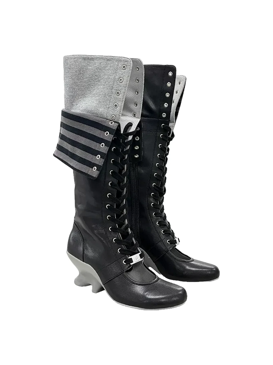Grape online | Double-Layer Lace-Up Patchwork Fold-Over Boots