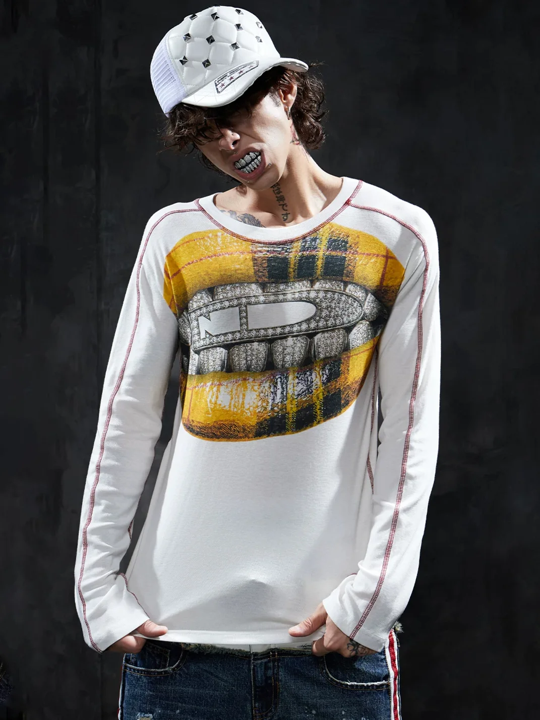DND4DES | Slim Fit Graphic Wool Blend Long Sleeve T-Shirt