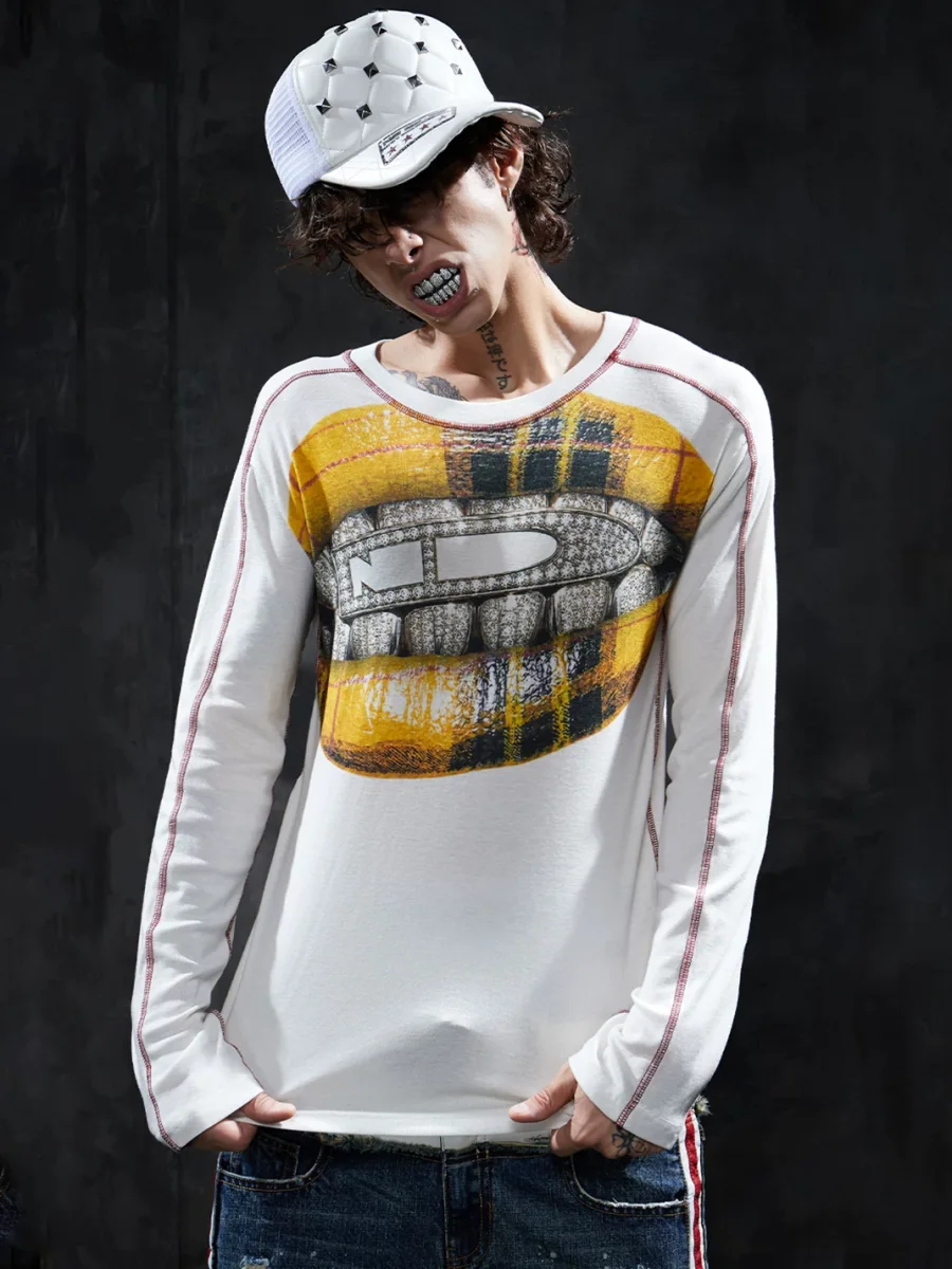 DND4DES | Slim Fit Graphic Wool Blend Long Sleeve T-Shirt - 2