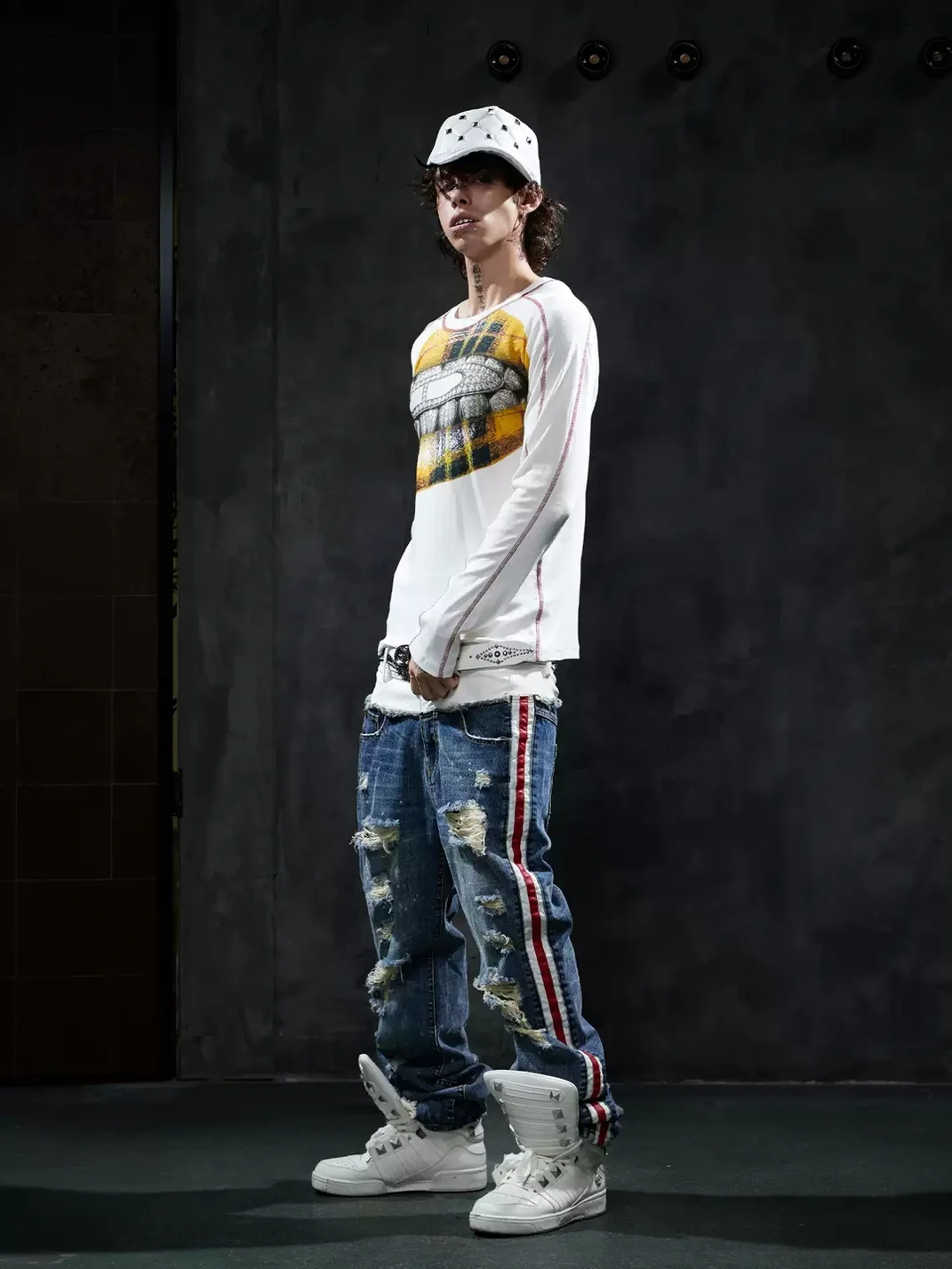 DND4DES | Slim Fit Graphic Wool Blend Long Sleeve T-Shirt