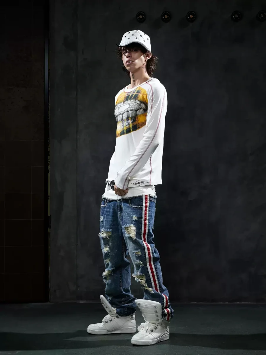 DND4DES | Slim Fit Graphic Wool Blend Long Sleeve T-Shirt - 3