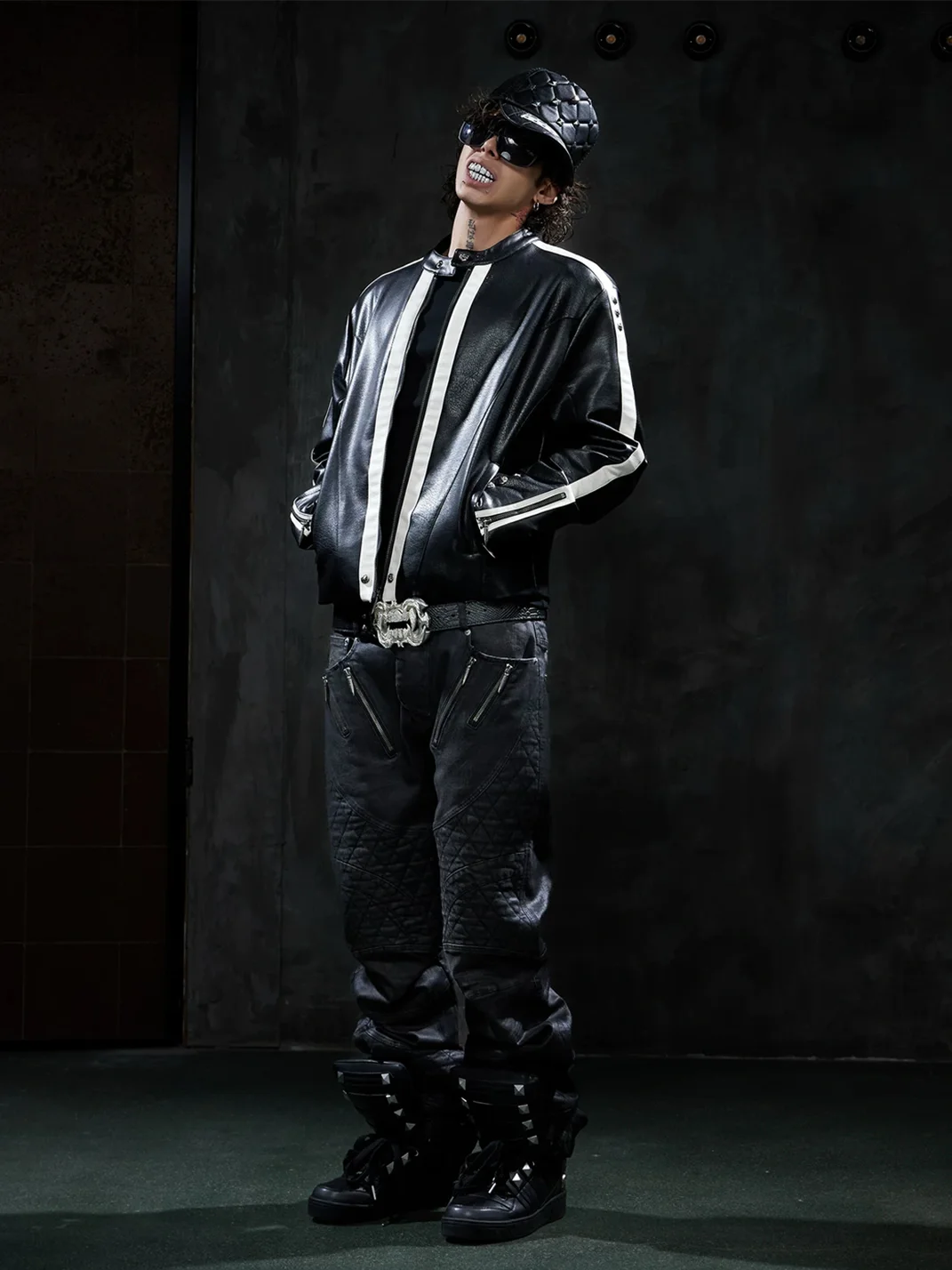 DND4DES | Loose Contrast Stripe Racing Biker Jacket