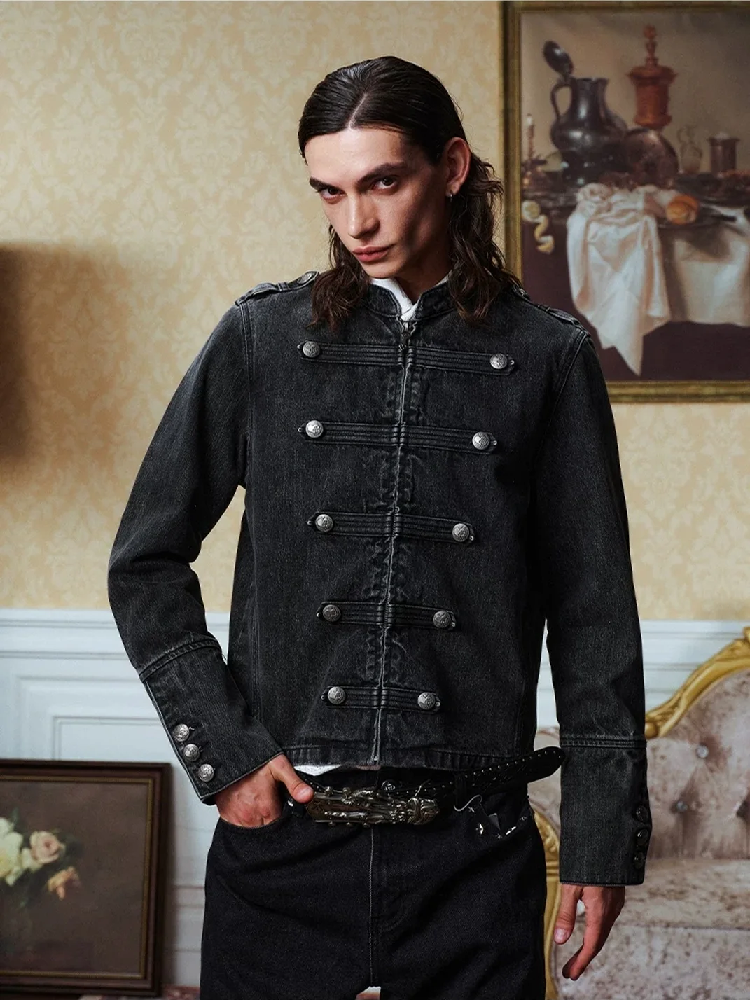 YADcrew | Vintage Napoleon Washed Embossed Denim Jacket
