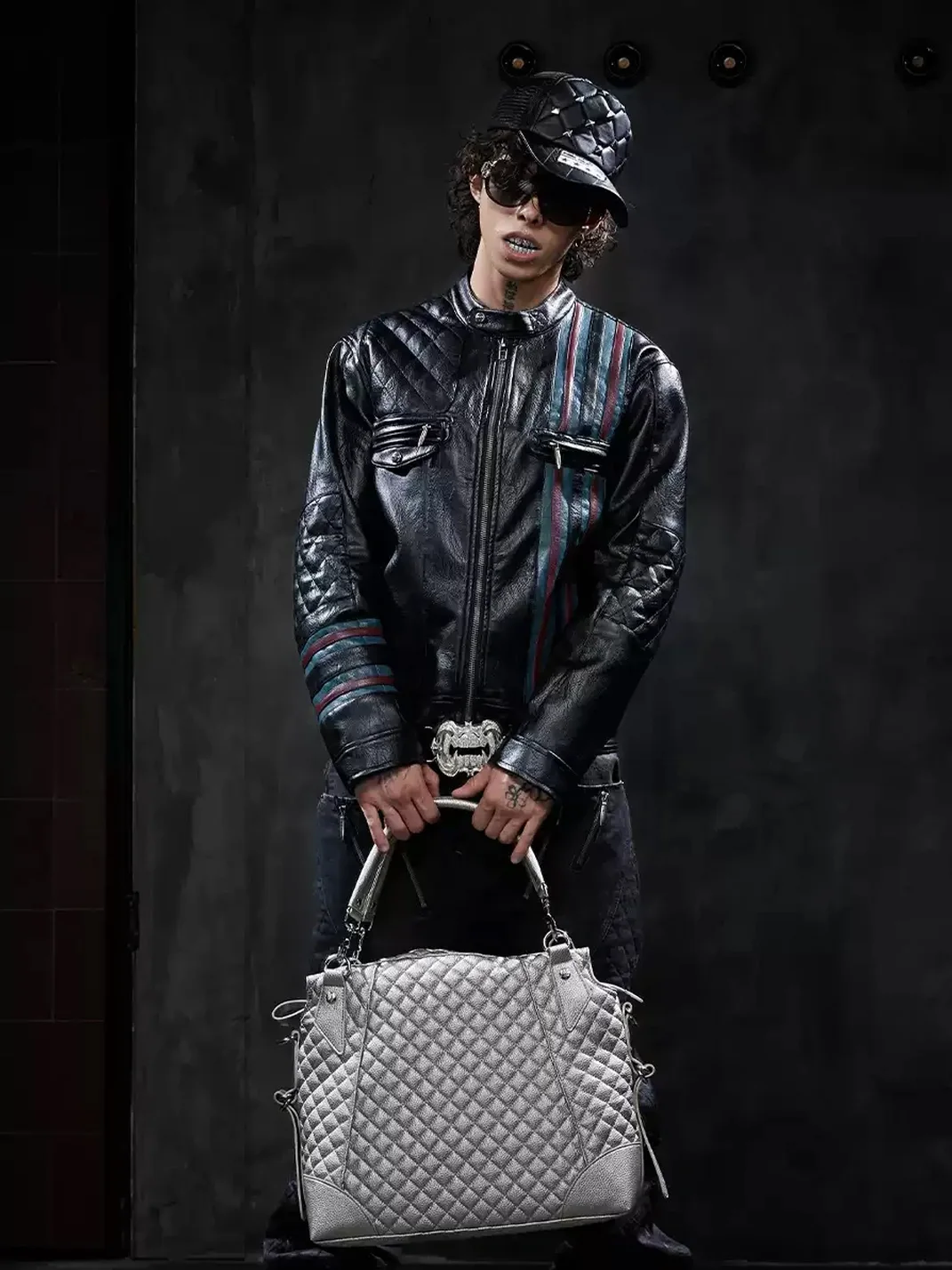 DND4DES | Colorblock Diamond Quilted Biker Jacket