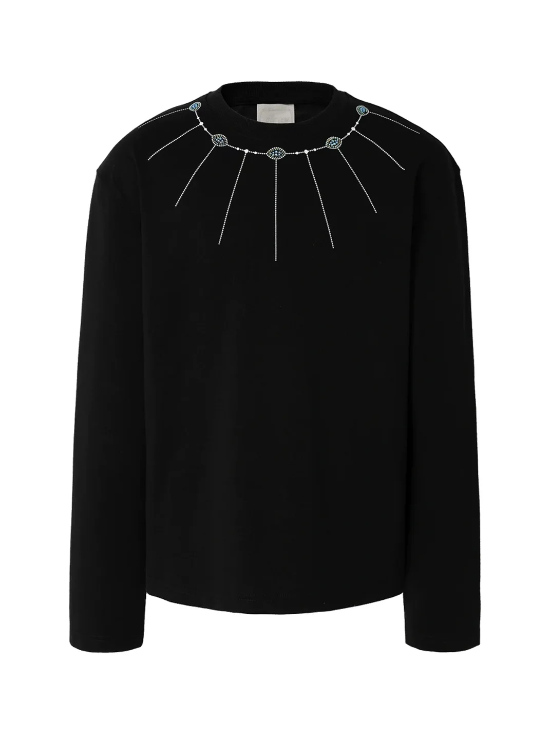 YADcrew | Rhinestone Necklace Crew Neck Long Sleeve T-Shirt