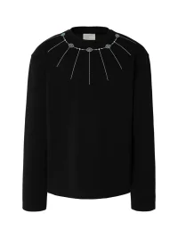 YADcrew | Rhinestone Necklace Crew Neck Long Sleeve T-Shirt
