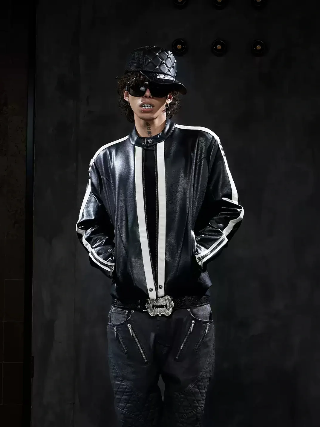 DND4DES | Loose Contrast Stripe Racing Biker Jacket