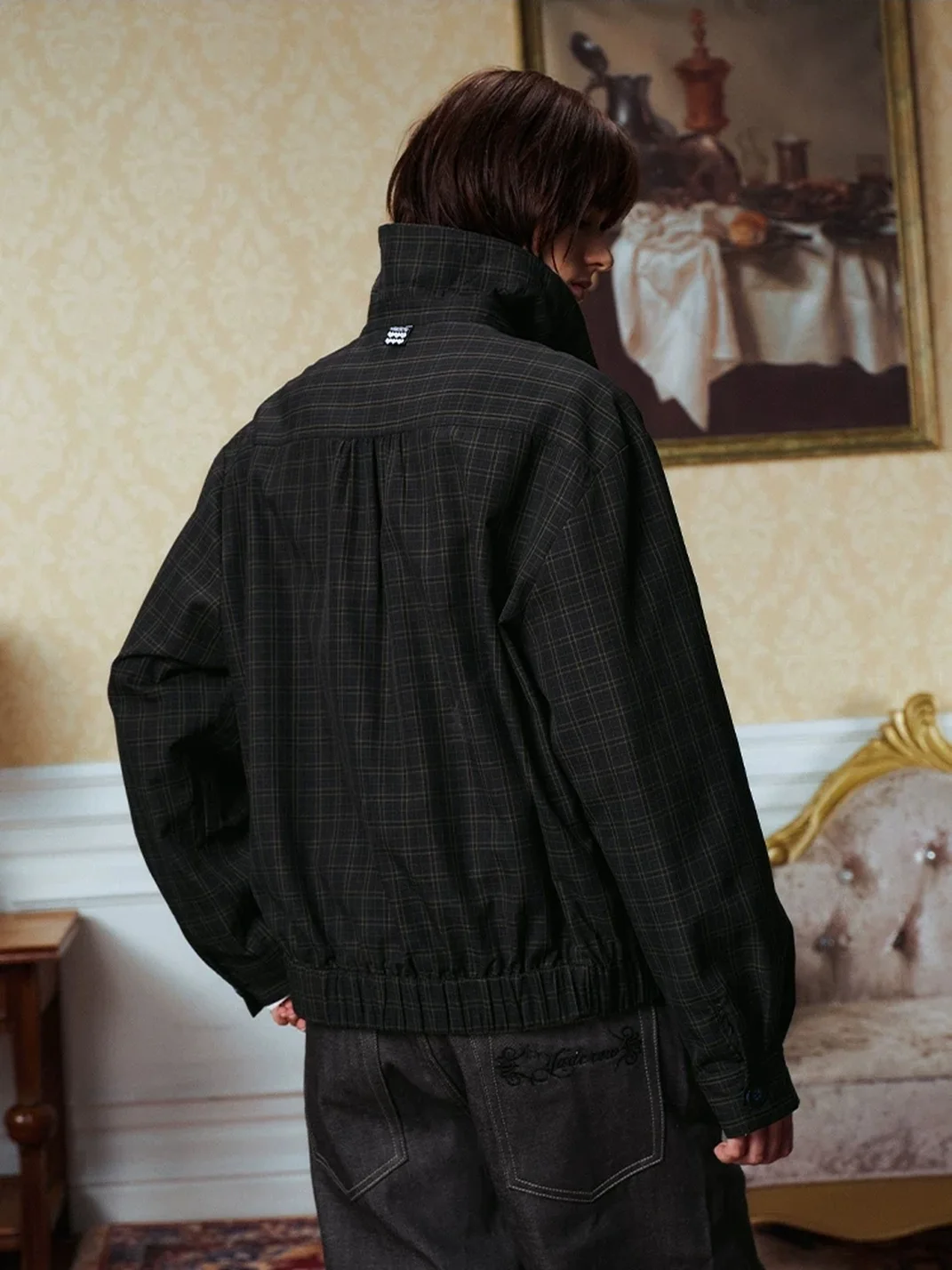 YADcrew | Retro Houndstooth Embroidered Slim Jacket
