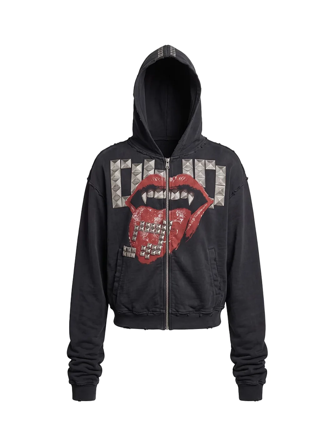 DND4DES | Oversized Studded Graphic Zip-Up Hoodie