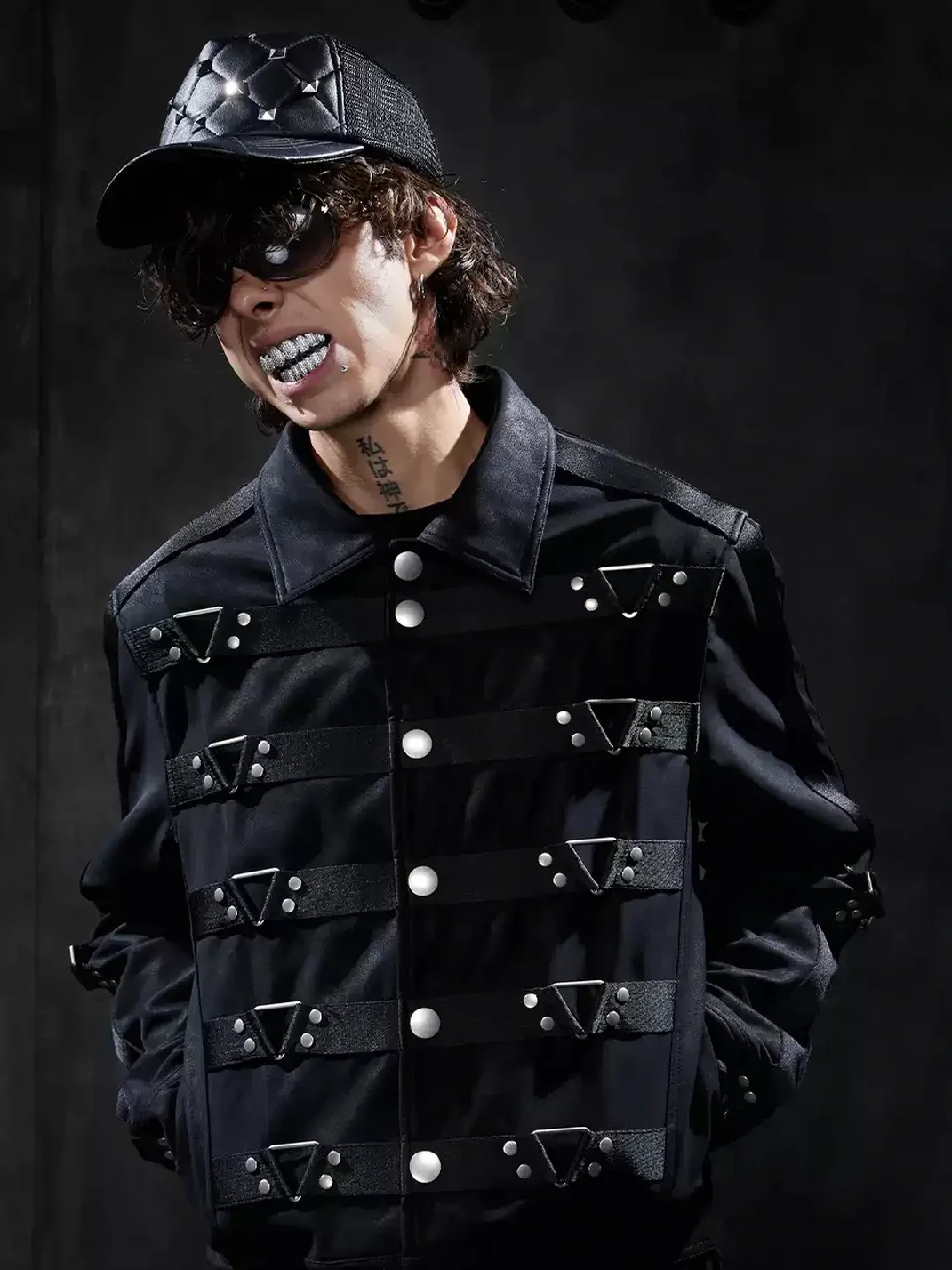 DND4DES | Studded Strap Lapel Faux Suede Jacket