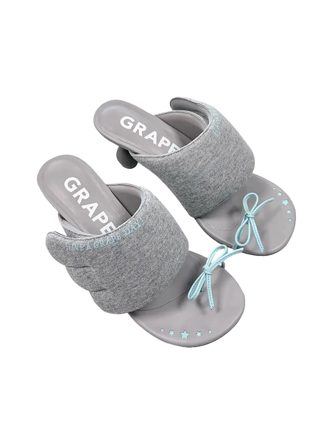 Grape online | Wing Round-Toe Bow High-Heel Toe-Post Sandals