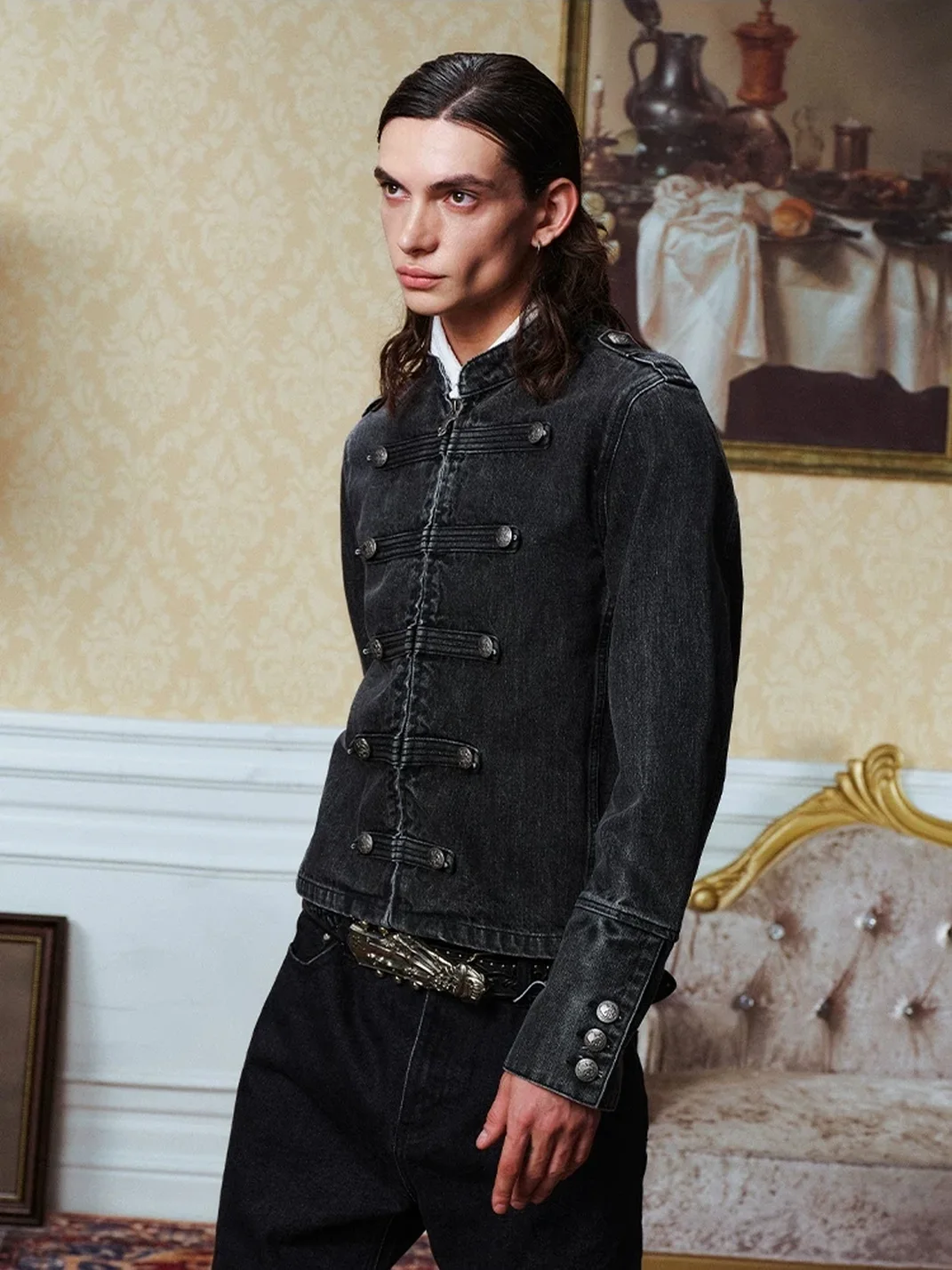 YADcrew | Vintage Napoleon Washed Embossed Denim Jacket