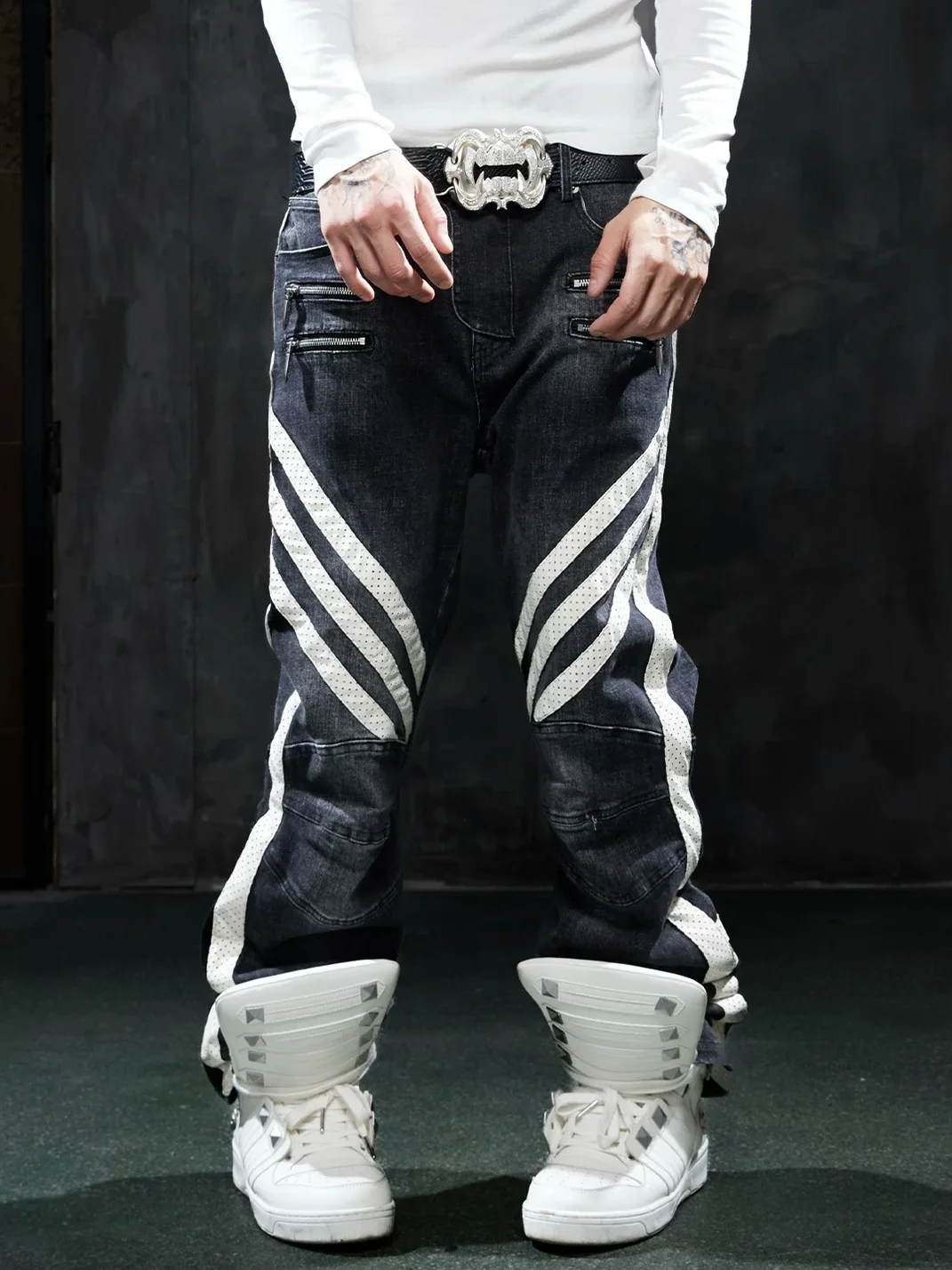 DND4DES | Distressed Slim Patchwork Biker Jeans
