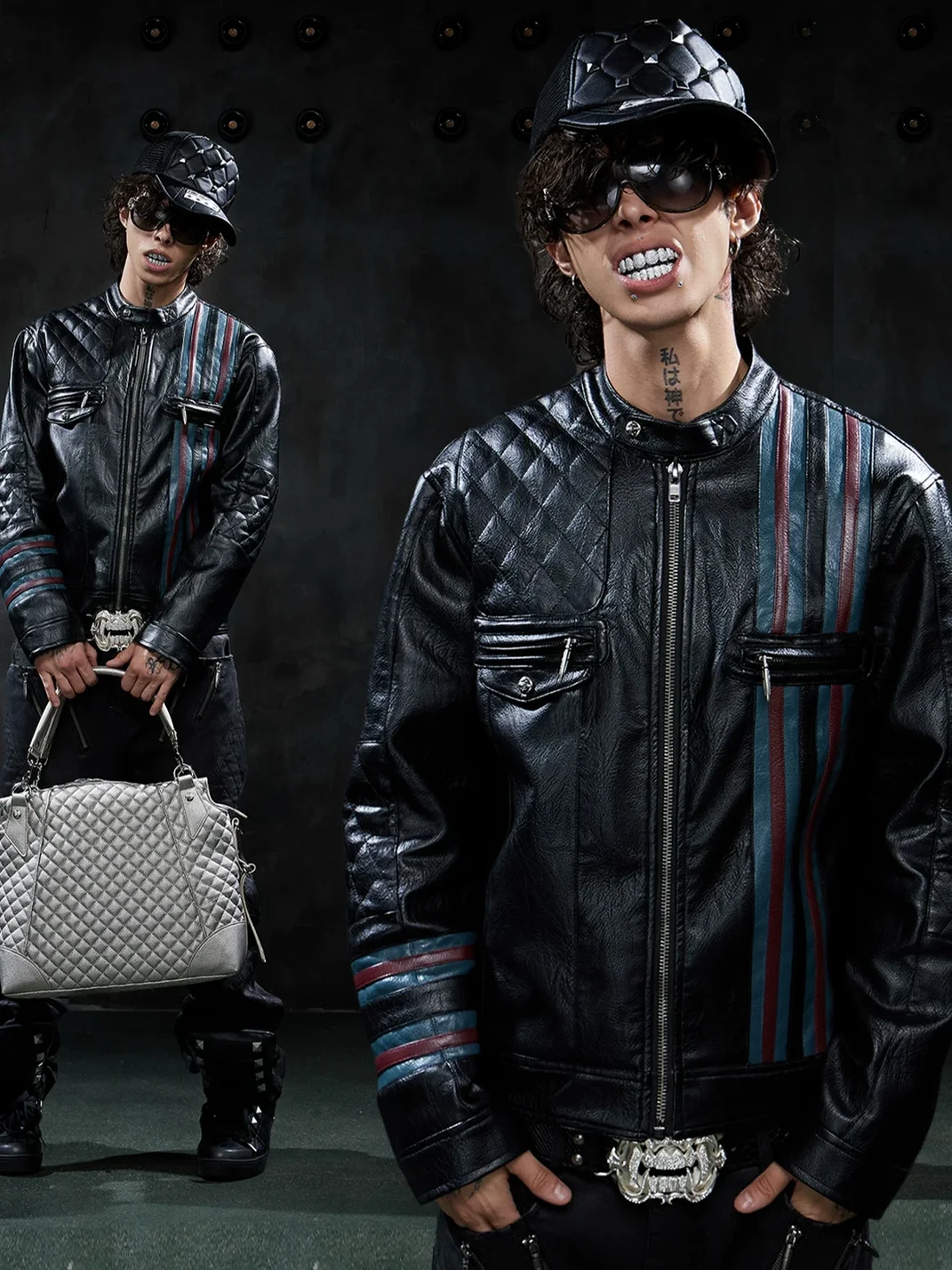 DND4DES | Colorblock Diamond Quilted Biker Jacket