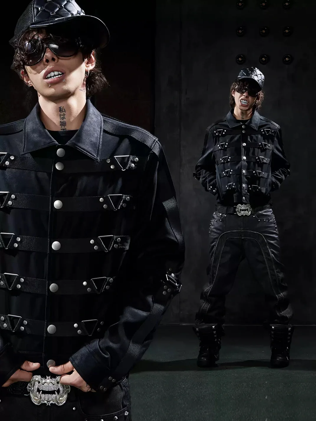 DND4DES | Studded Strap Lapel Faux Suede Jacket