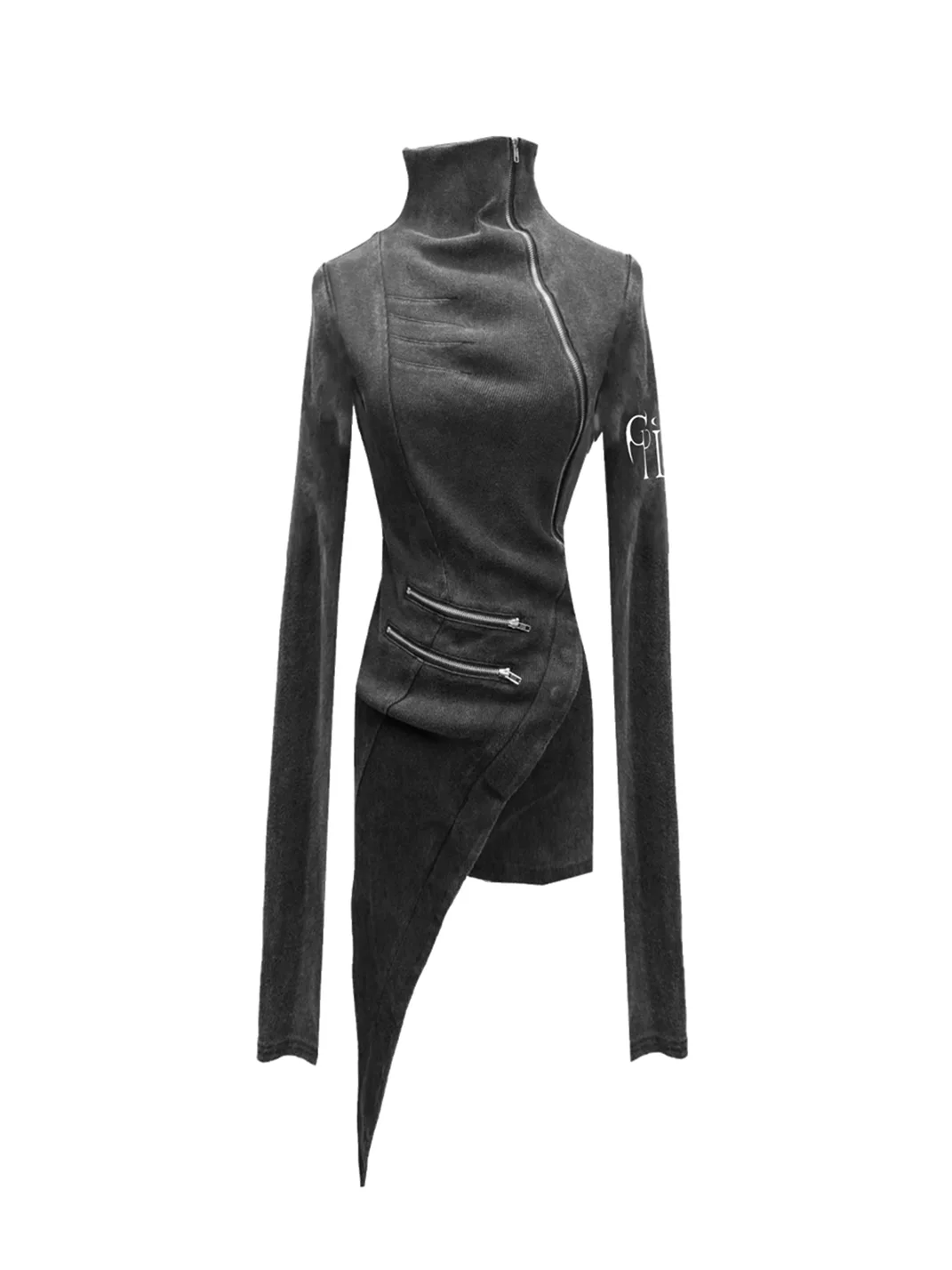 Gods plan | Asymmetrical Zipper Fitted Long Sleeve Mini Dress