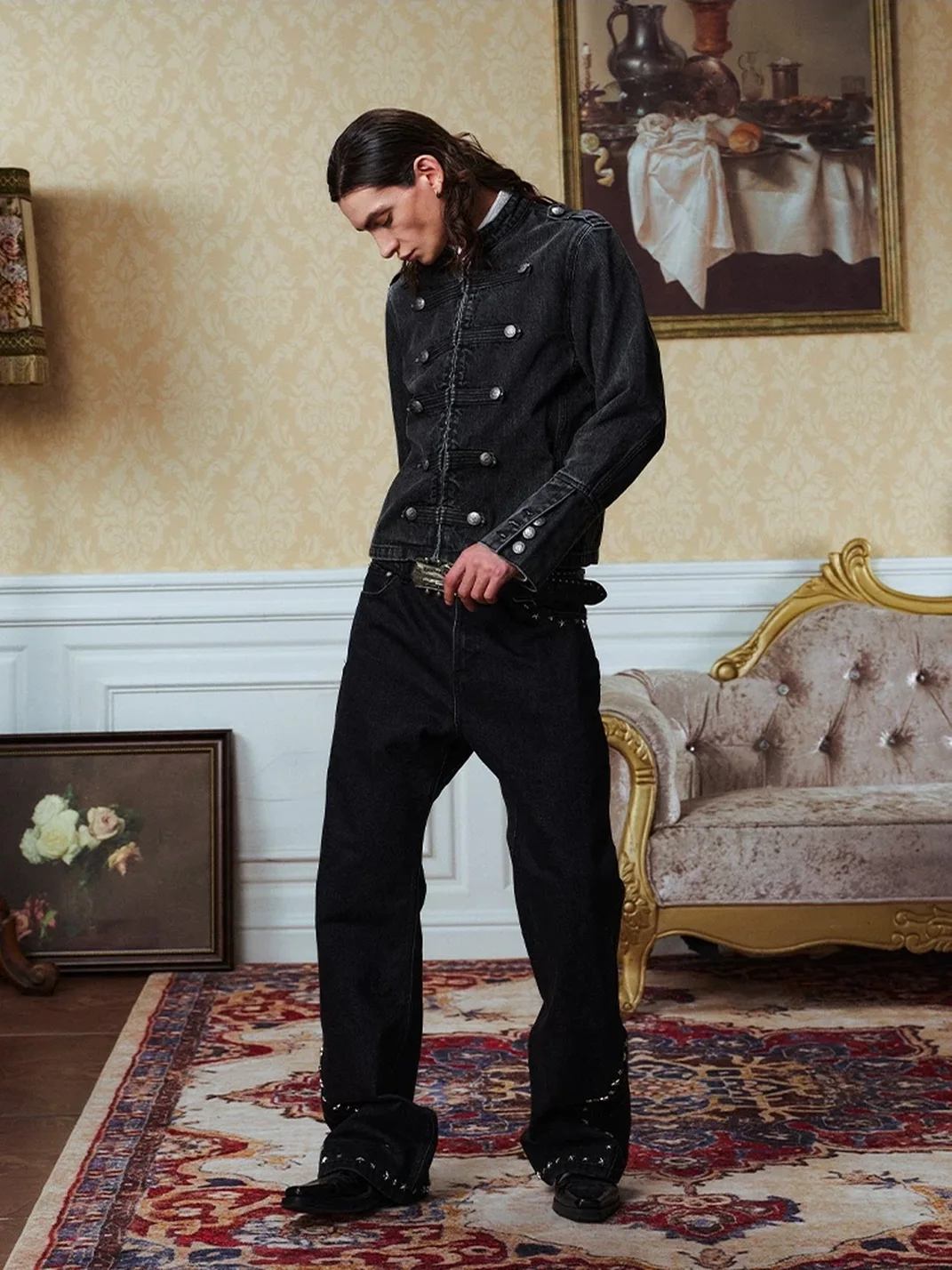 YADcrew | Vintage Napoleon Washed Embossed Denim Jacket