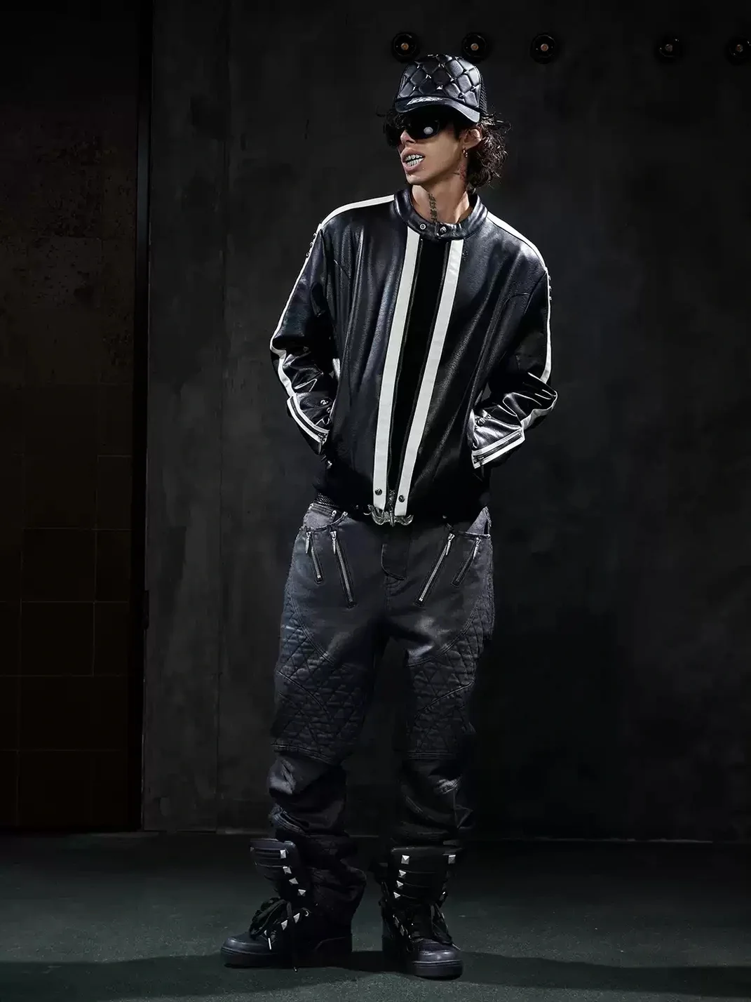 DND4DES | Loose Contrast Stripe Racing Biker Jacket