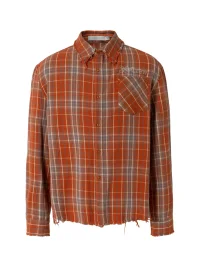 YADcrew | Distressed Fringed Rhinestone Embroidered Plaid Shirt