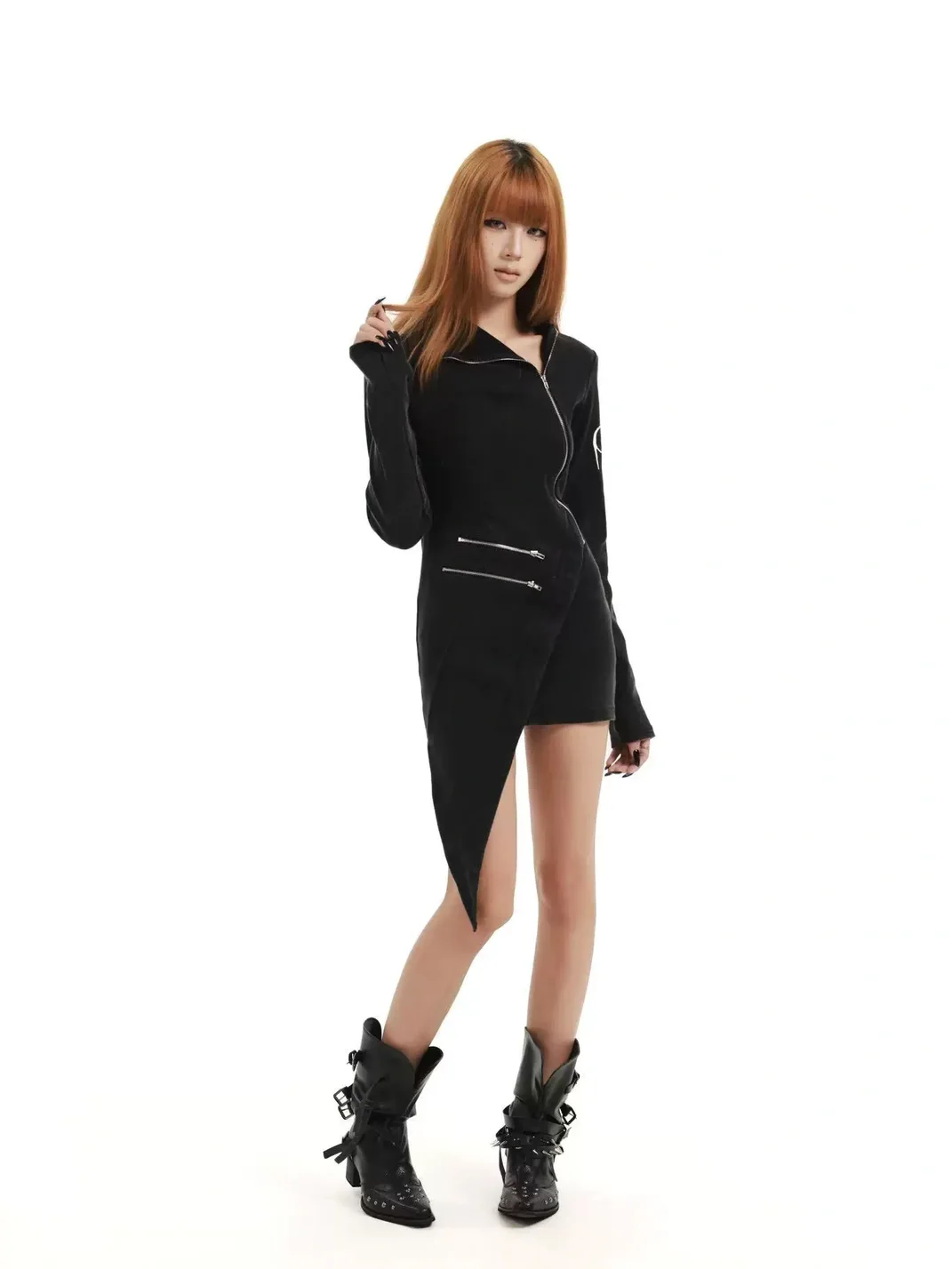 Gods plan | Asymmetrical Zipper Fitted Long Sleeve Mini Dress